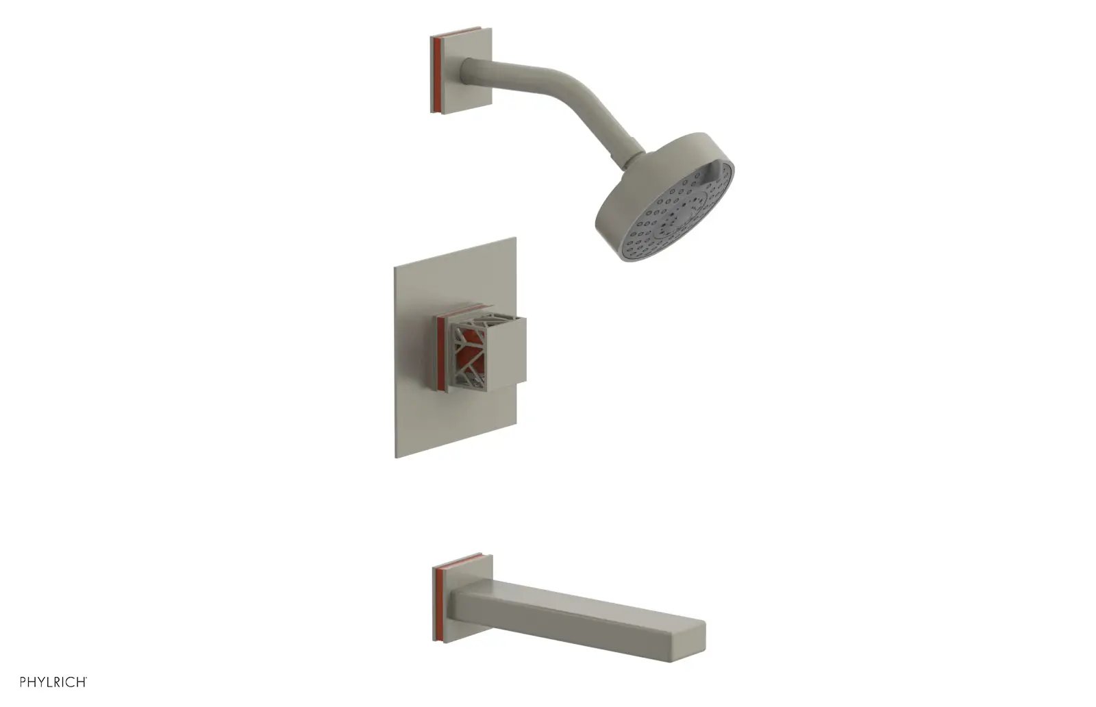 Phylrich JOLIE Pressure Balance Tub and Shower Set - Square Handle wth "Orange" Accents by Phylrich