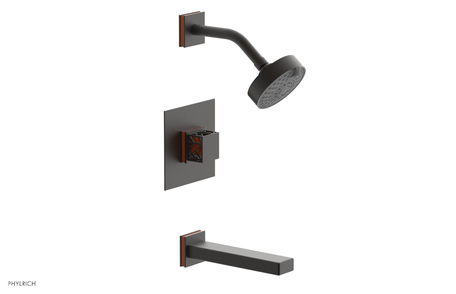 Phylrich JOLIE Pressure Balance Tub and Shower Set - Square Handle wth "Orange" Accents by Phylrich