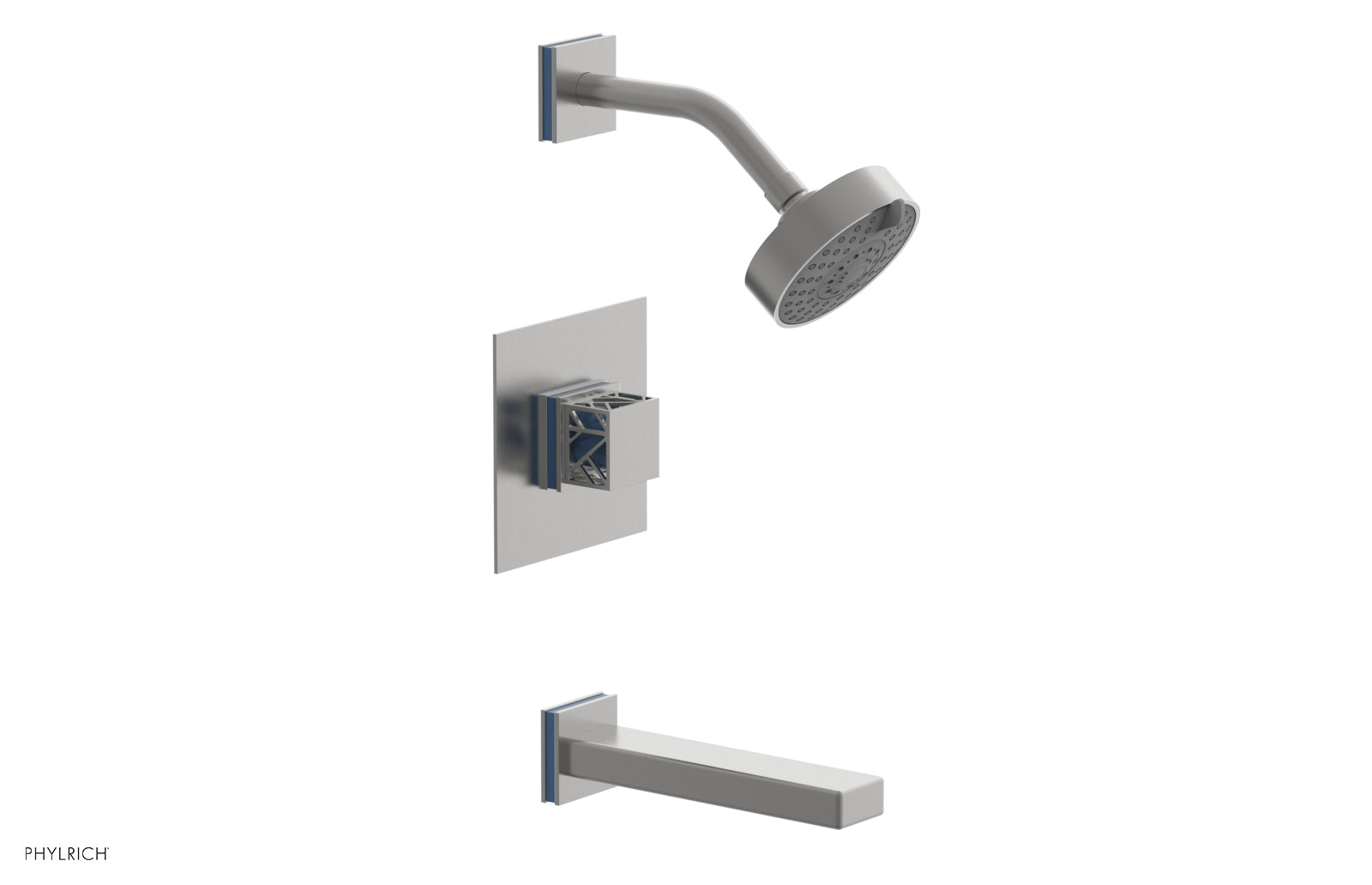 Phylrich JOLIE Pressure Balance Tub and Shower Set - Square Handle wth "Light Blue" Accents by Phylrich