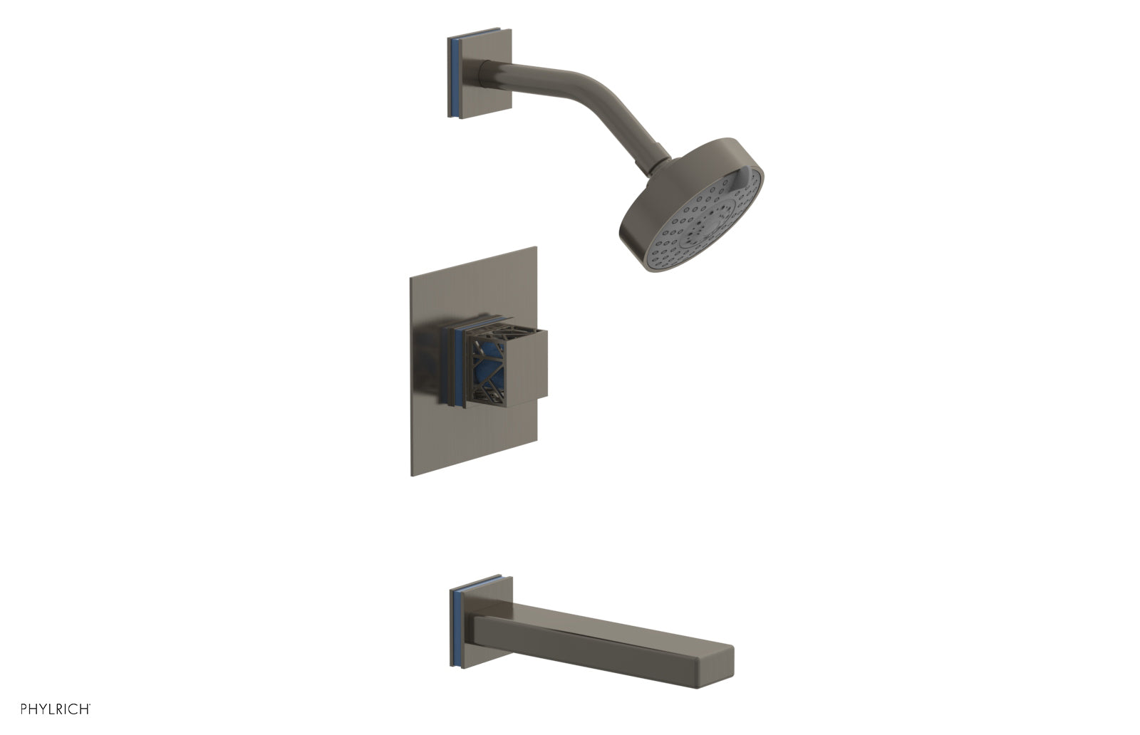 Phylrich JOLIE Pressure Balance Tub and Shower Set - Square Handle wth "Light Blue" Accents by Phylrich