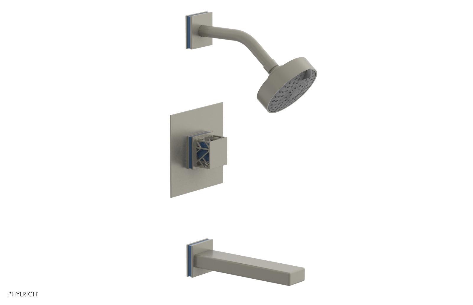 Phylrich JOLIE Pressure Balance Tub and Shower Set - Square Handle wth "Light Blue" Accents by Phylrich