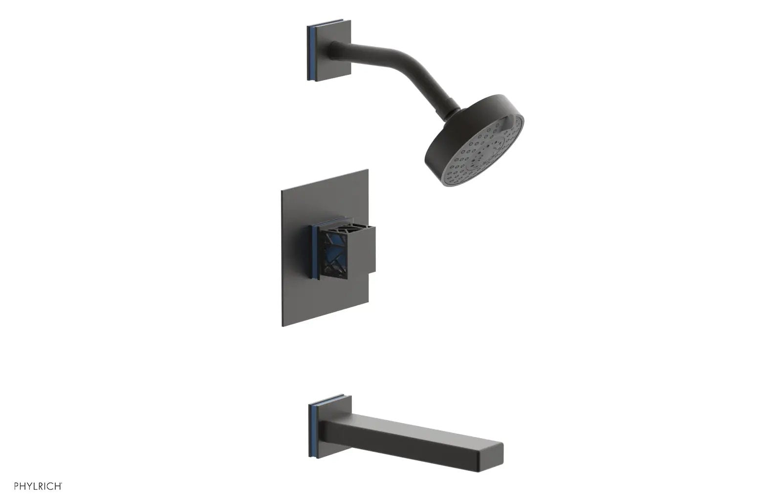 Phylrich JOLIE Pressure Balance Tub and Shower Set - Square Handle wth "Light Blue" Accents by Phylrich