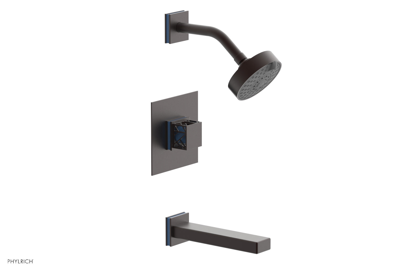 Phylrich JOLIE Pressure Balance Tub and Shower Set - Square Handle wth "Light Blue" Accents by Phylrich