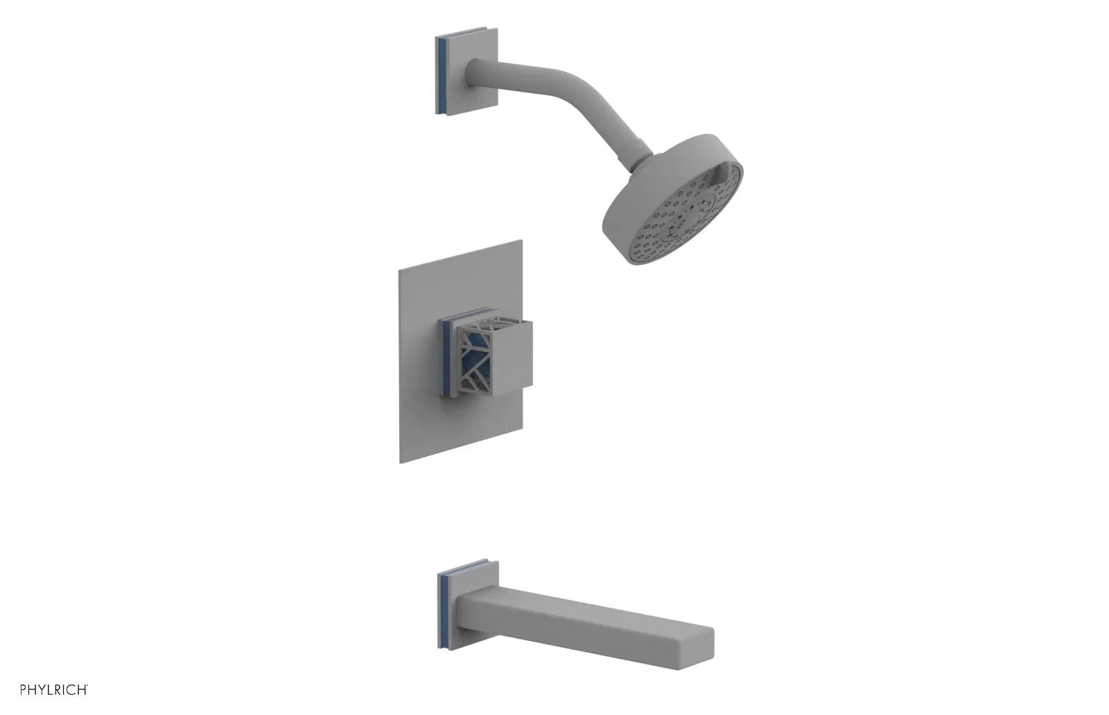 Phylrich JOLIE Pressure Balance Tub and Shower Set - Square Handle wth "Light Blue" Accents by Phylrich