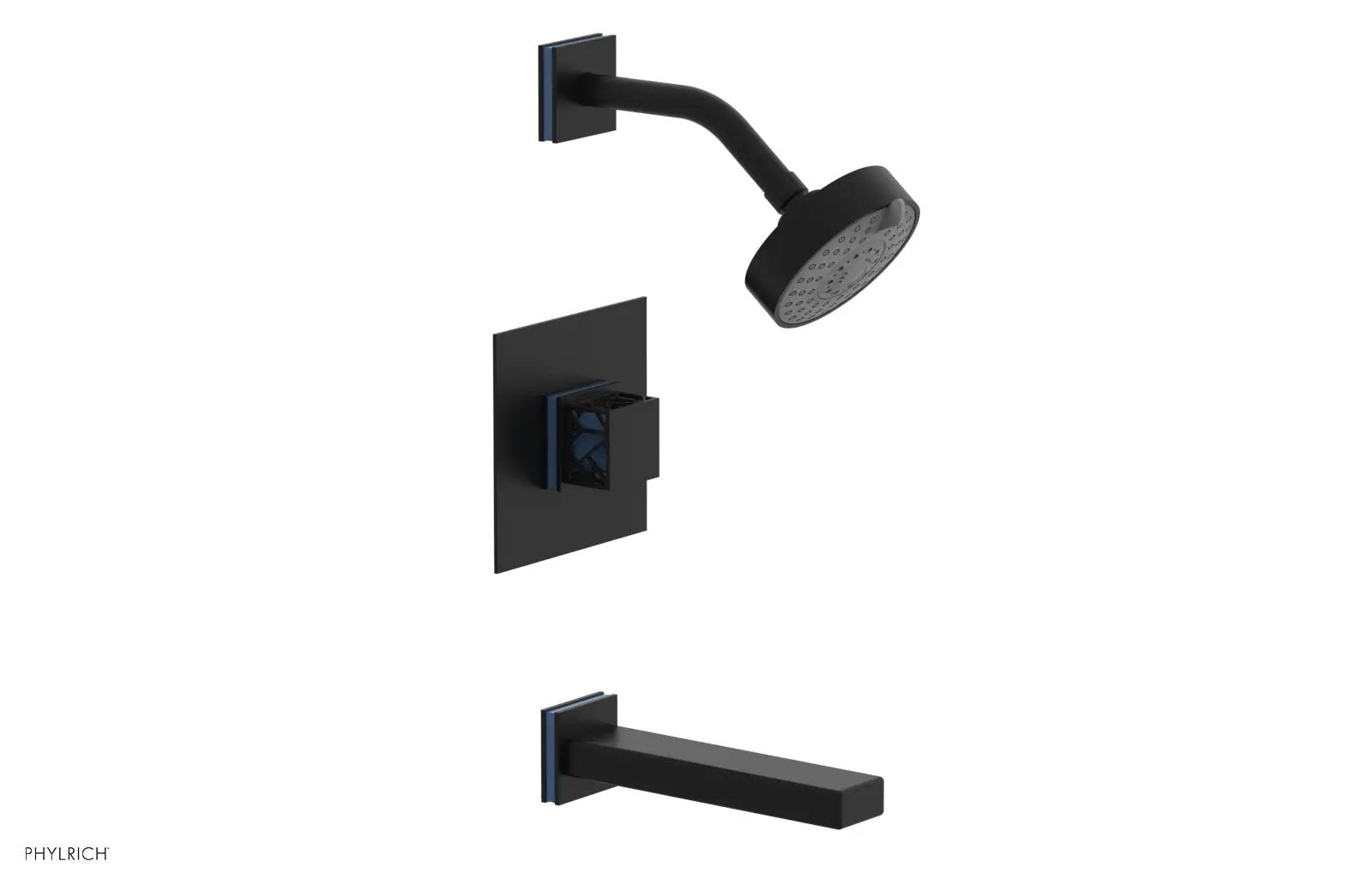 Phylrich JOLIE Pressure Balance Tub and Shower Set - Square Handle wth "Light Blue" Accents by Phylrich