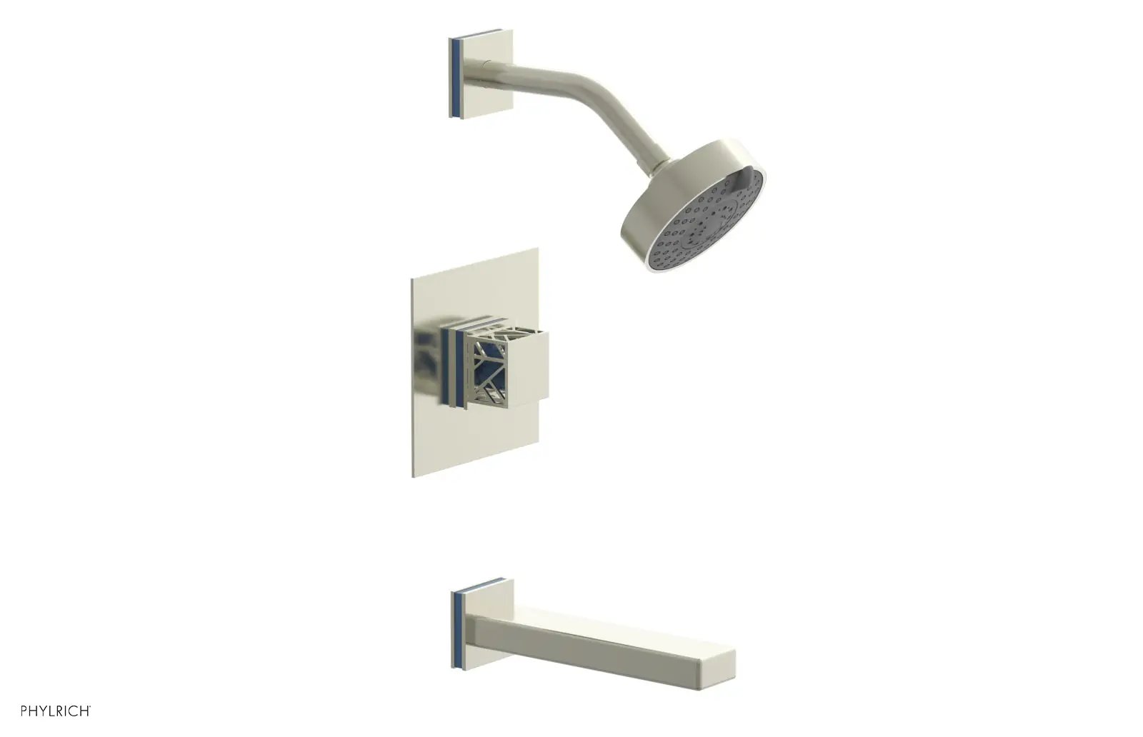 Phylrich JOLIE Pressure Balance Tub and Shower Set - Square Handle wth "Light Blue" Accents by Phylrich