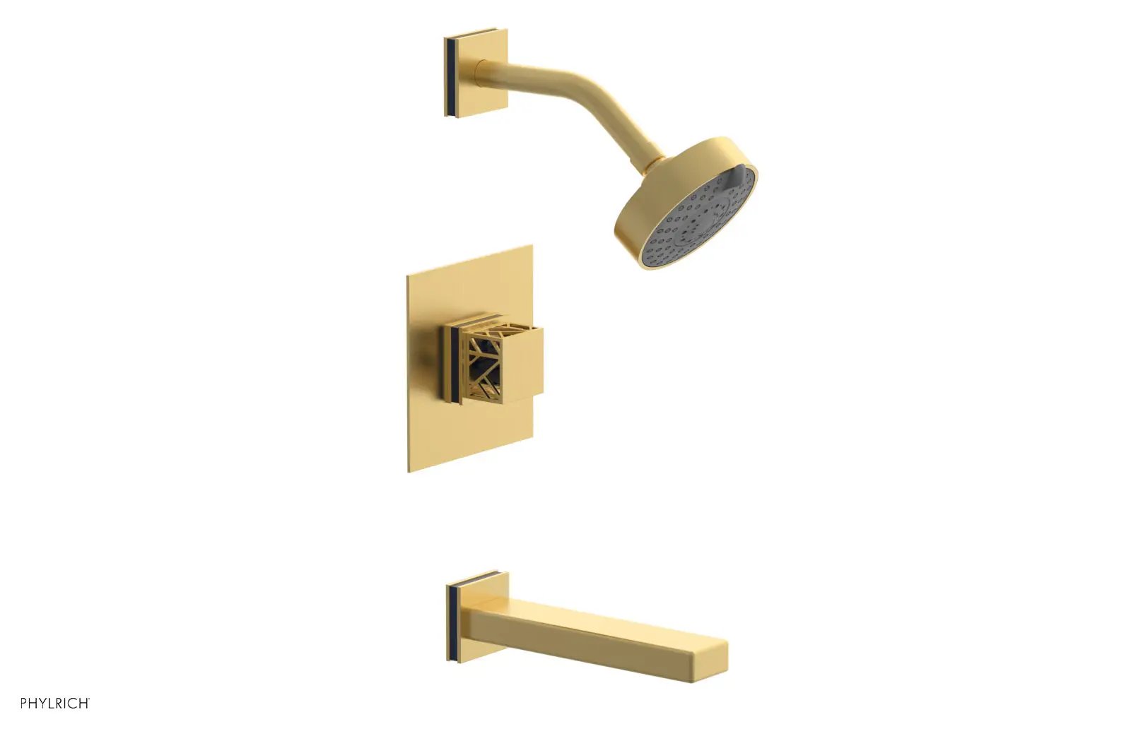 Phylrich JOLIE Pressure Balance Tub and Shower Set - Square Handle wth "Navy Blue" Accents by Phylrich