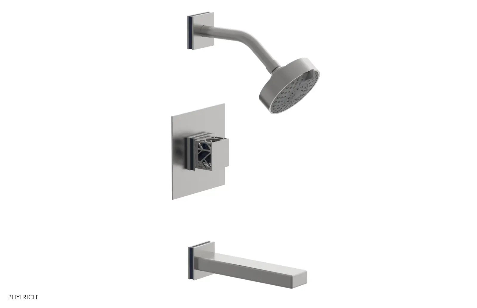 Phylrich JOLIE Pressure Balance Tub and Shower Set - Square Handle wth "Navy Blue" Accents by Phylrich
