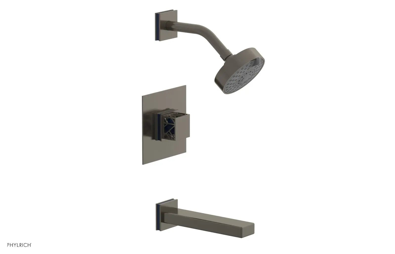 Phylrich JOLIE Pressure Balance Tub and Shower Set - Square Handle wth "Navy Blue" Accents by Phylrich