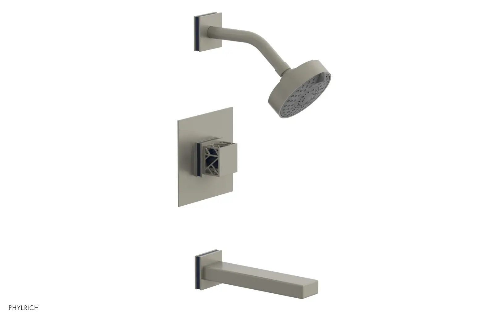 Phylrich JOLIE Pressure Balance Tub and Shower Set - Square Handle wth "Navy Blue" Accents by Phylrich