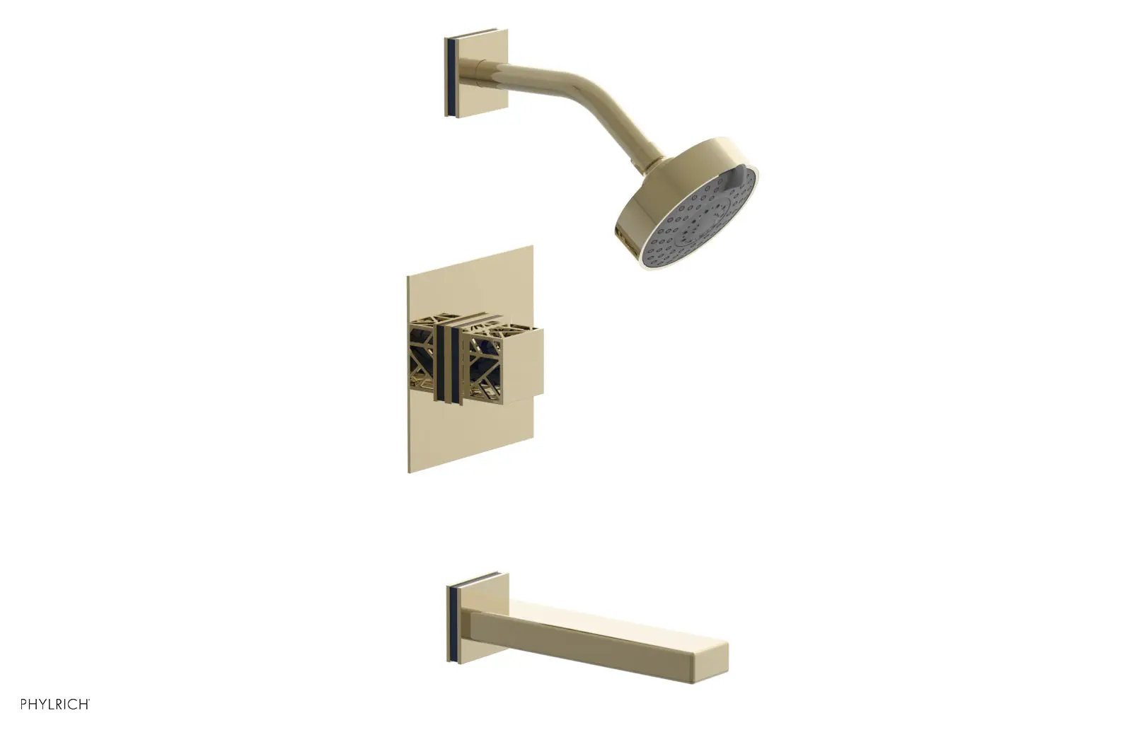 Phylrich JOLIE Pressure Balance Tub and Shower Set - Square Handle wth "Navy Blue" Accents by Phylrich