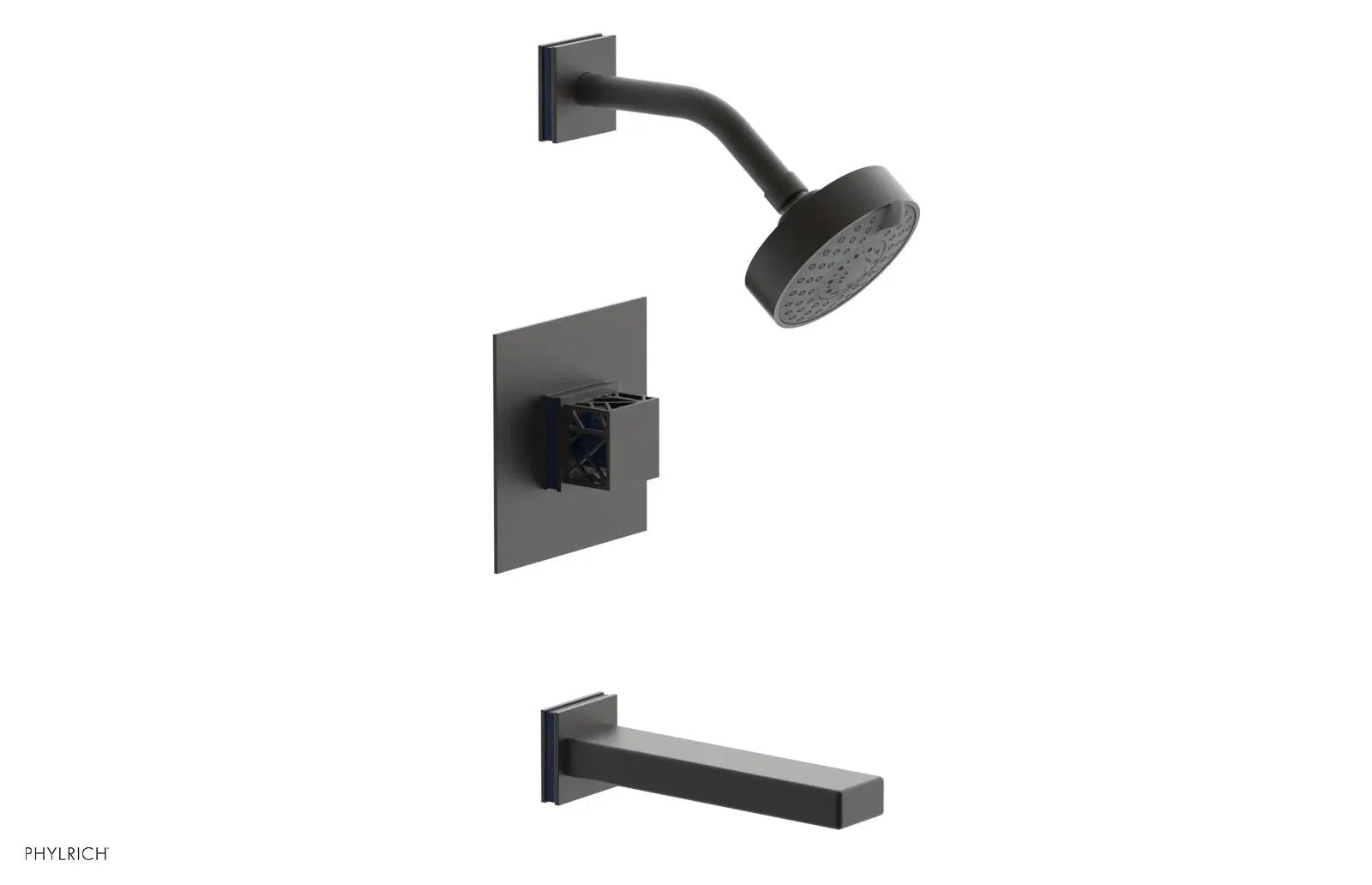 Phylrich JOLIE Pressure Balance Tub and Shower Set - Square Handle wth "Navy Blue" Accents by Phylrich
