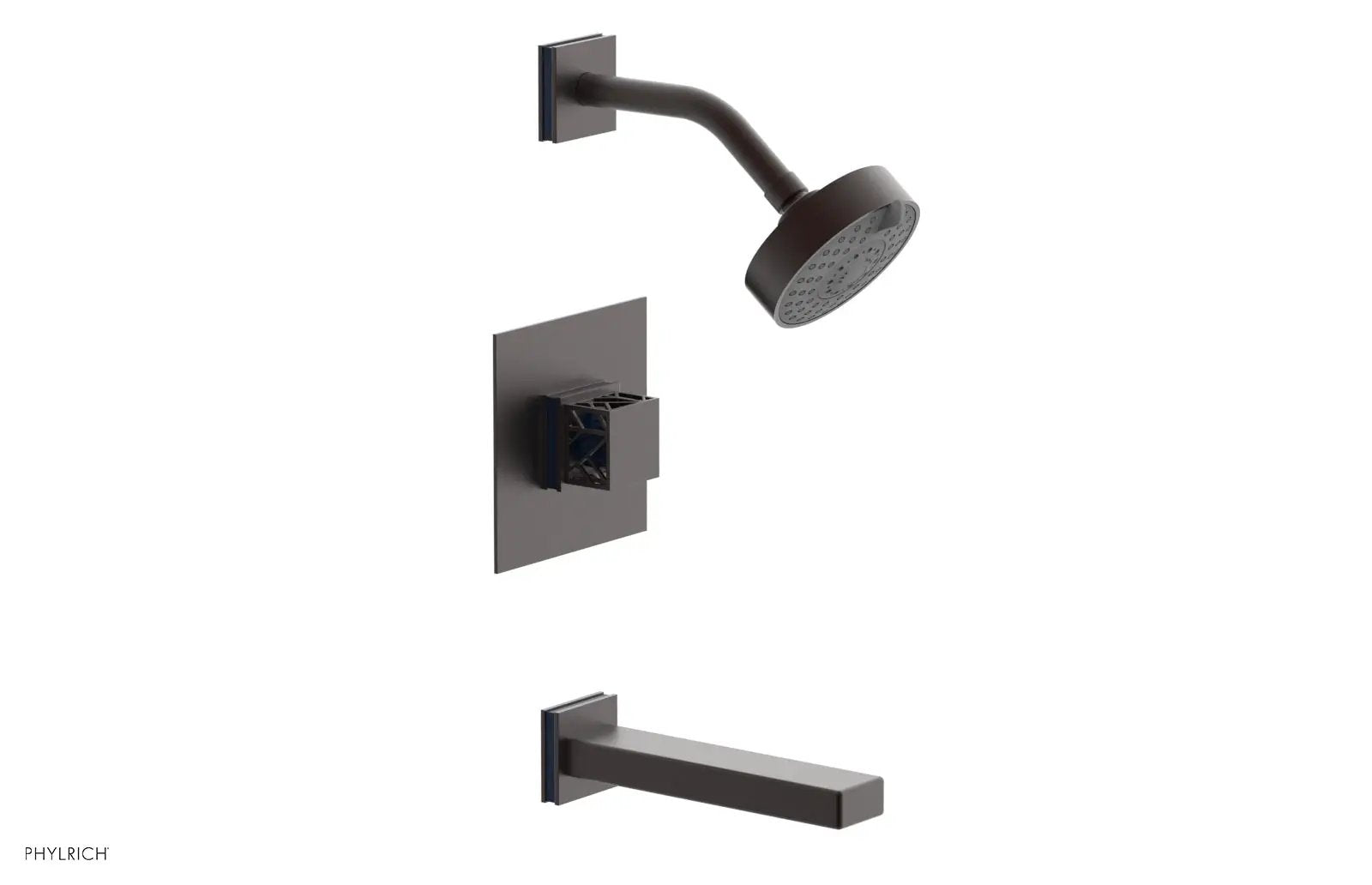 Phylrich JOLIE Pressure Balance Tub and Shower Set - Square Handle wth "Navy Blue" Accents by Phylrich