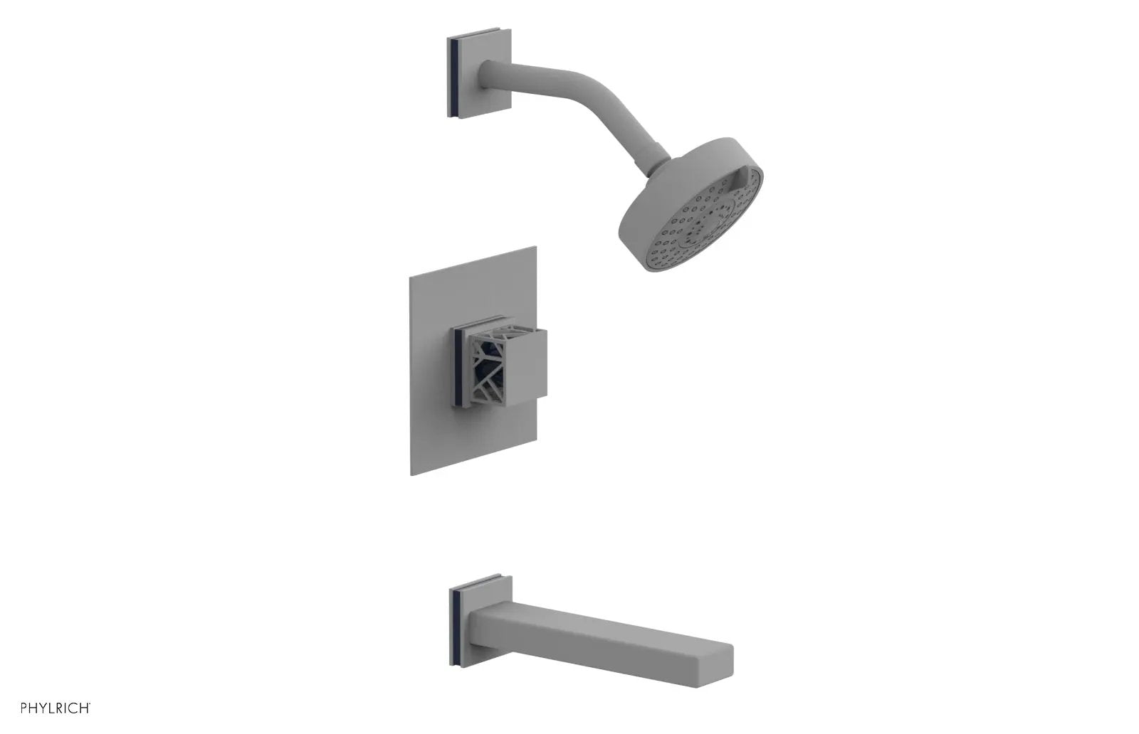 Phylrich JOLIE Pressure Balance Tub and Shower Set - Square Handle wth "Navy Blue" Accents by Phylrich