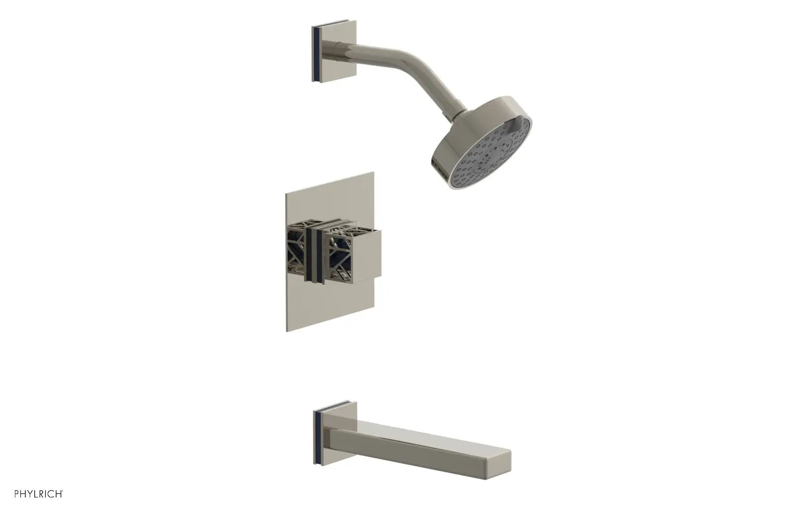 Phylrich JOLIE Pressure Balance Tub and Shower Set - Square Handle wth "Navy Blue" Accents by Phylrich