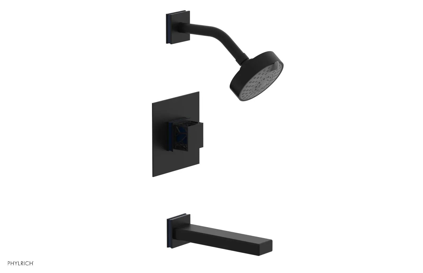 Phylrich JOLIE Pressure Balance Tub and Shower Set - Square Handle wth "Navy Blue" Accents by Phylrich