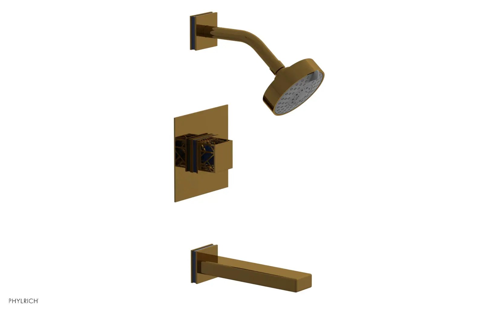 Phylrich JOLIE Pressure Balance Tub and Shower Set - Square Handle wth "Navy Blue" Accents by Phylrich