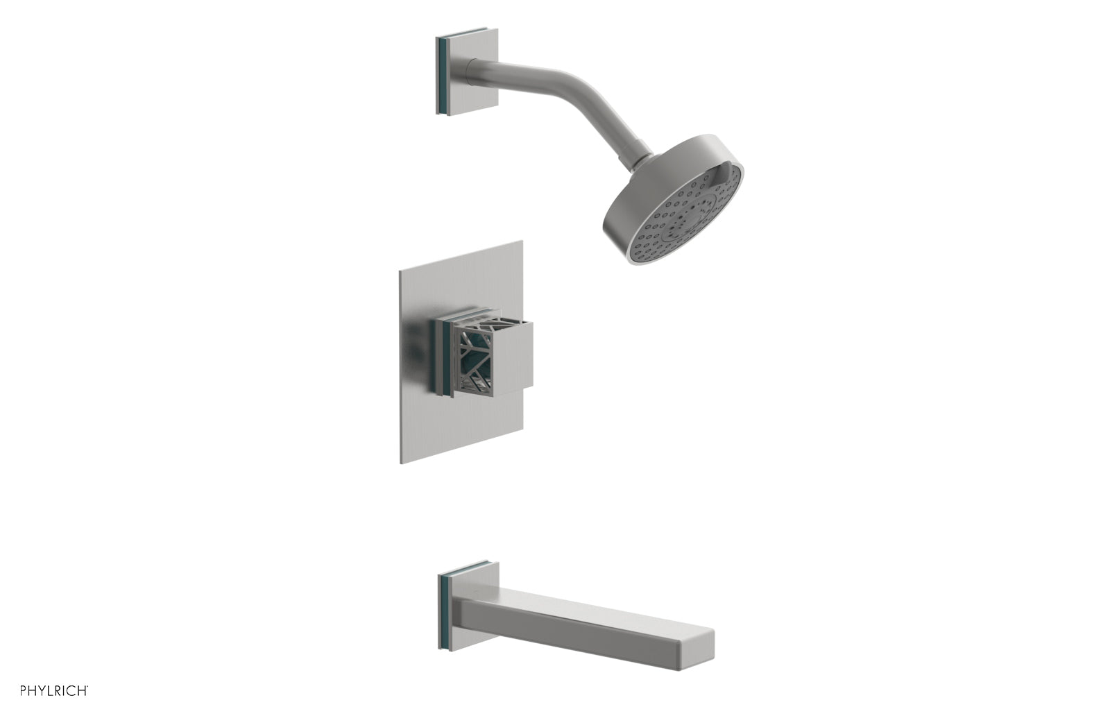 Phylrich JOLIE Pressure Balance Tub and Shower Set - Square Handle wth "Turquoise" Accents by Phylrich