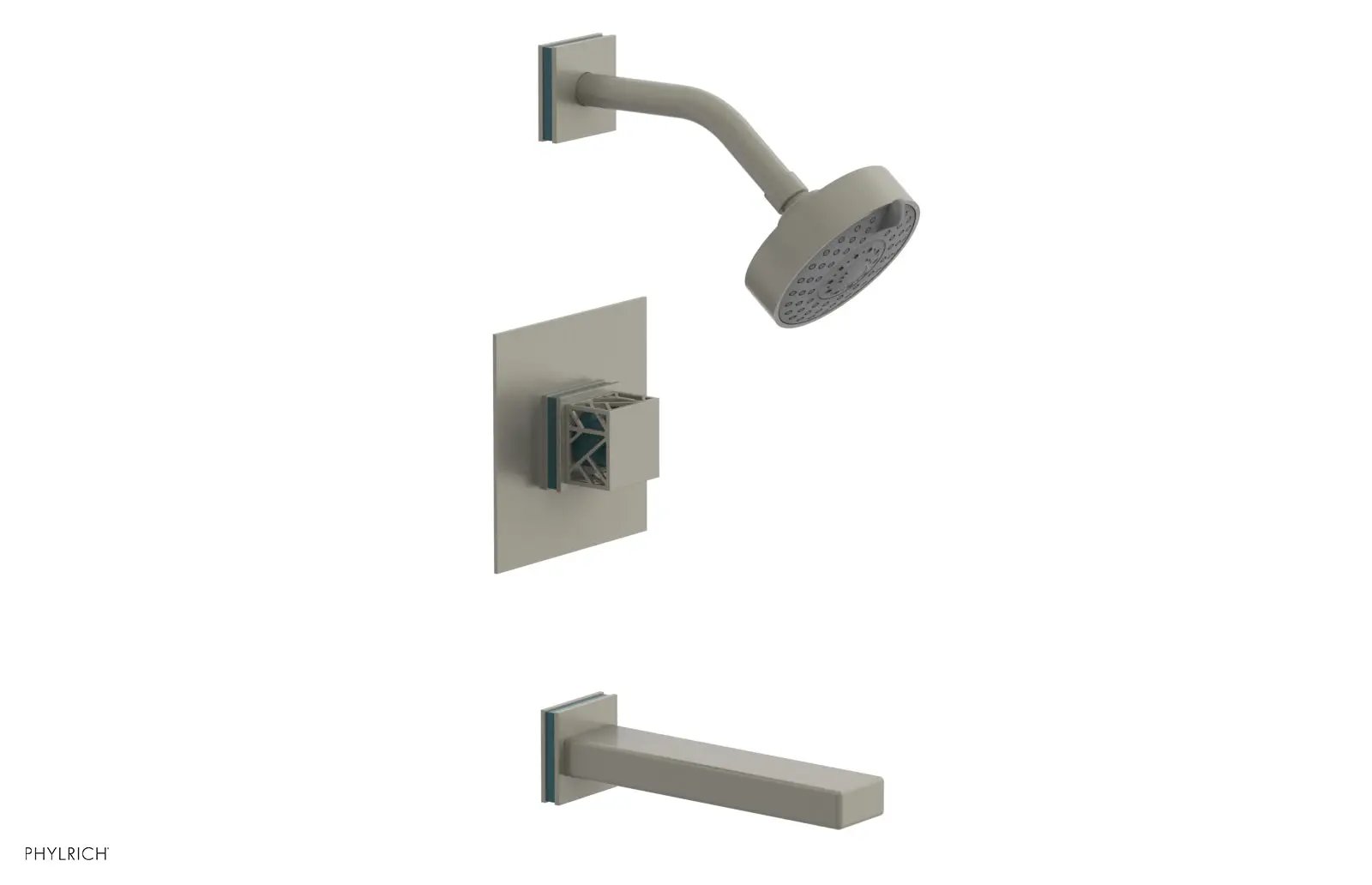 Phylrich JOLIE Pressure Balance Tub and Shower Set - Square Handle wth "Turquoise" Accents by Phylrich