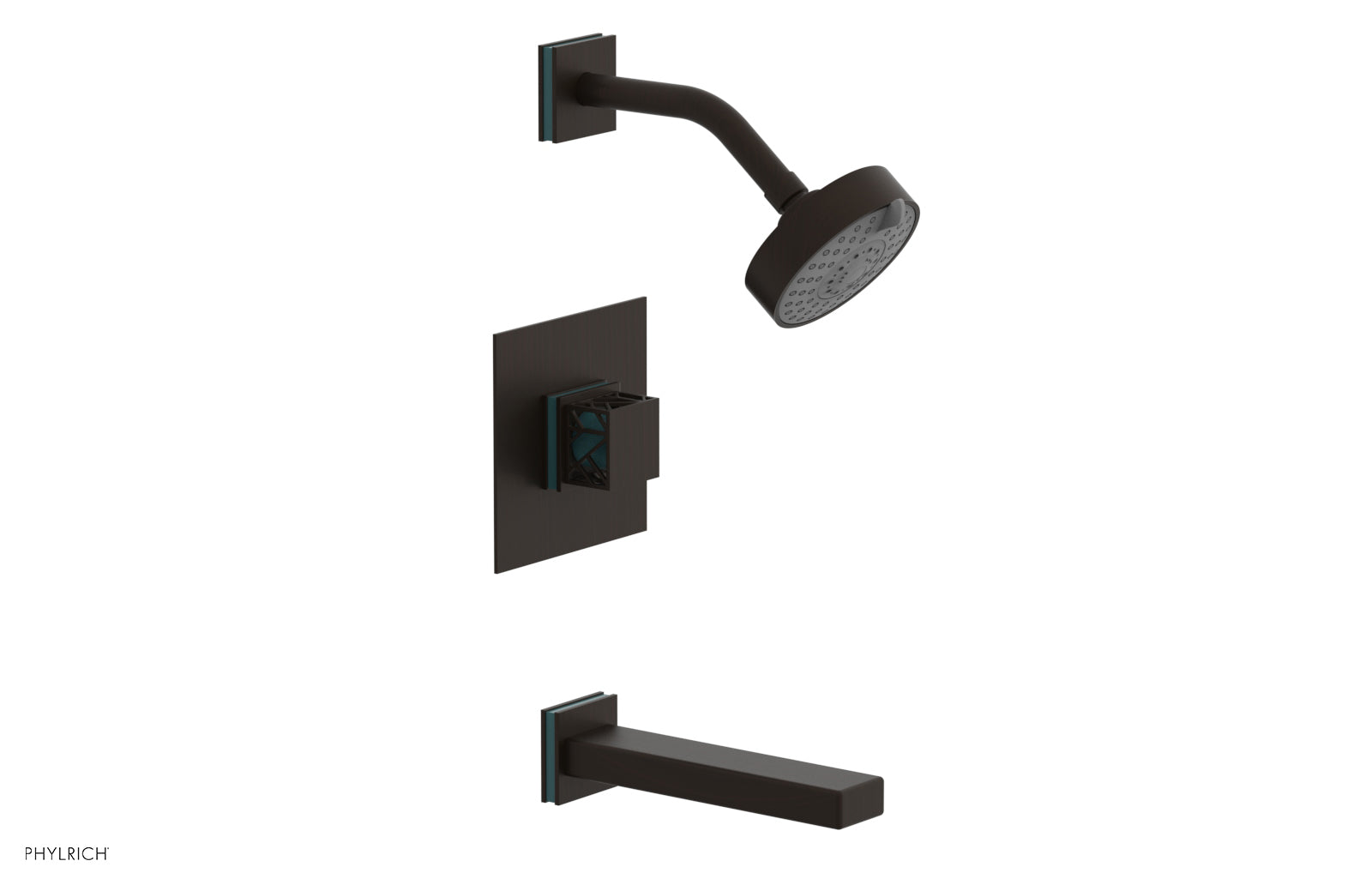 Phylrich JOLIE Pressure Balance Tub and Shower Set - Square Handle wth "Turquoise" Accents by Phylrich