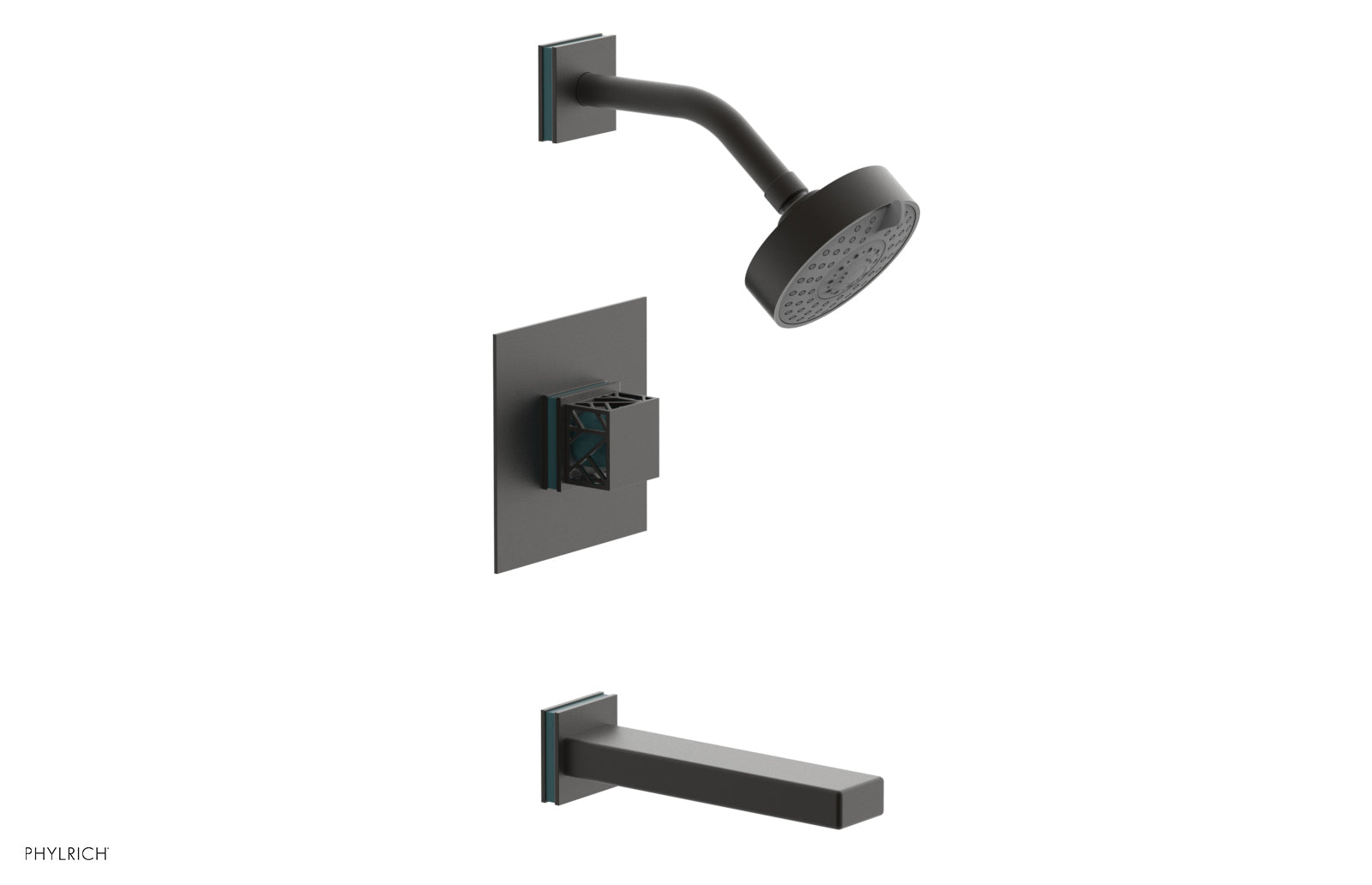 Phylrich JOLIE Pressure Balance Tub and Shower Set - Square Handle wth "Turquoise" Accents by Phylrich