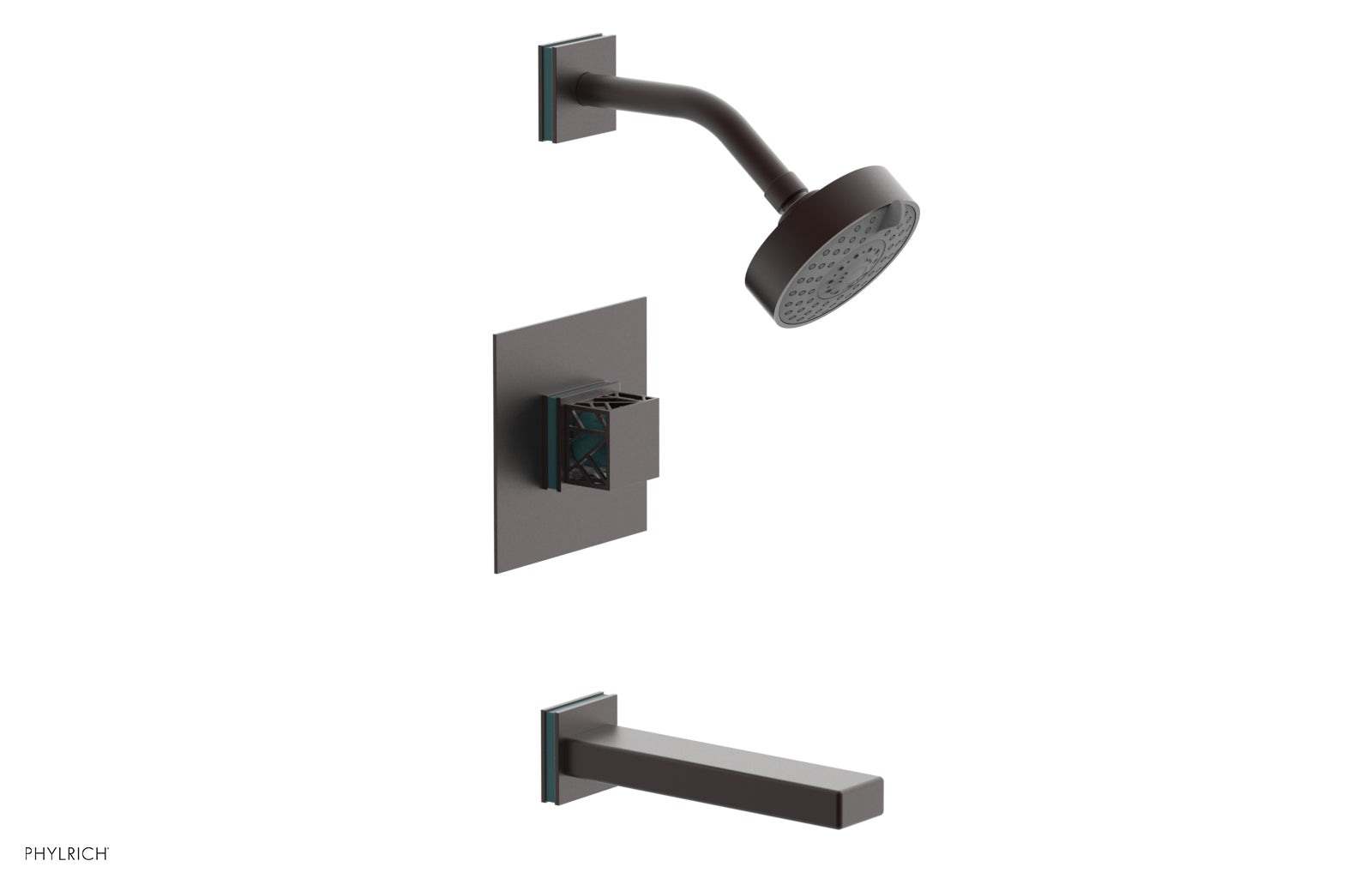 Phylrich JOLIE Pressure Balance Tub and Shower Set - Square Handle wth "Turquoise" Accents by Phylrich