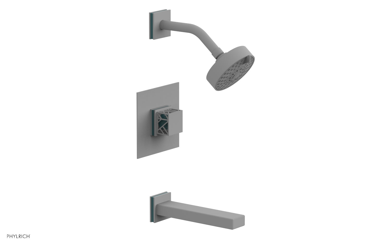 Phylrich JOLIE Pressure Balance Tub and Shower Set - Square Handle wth "Turquoise" Accents by Phylrich