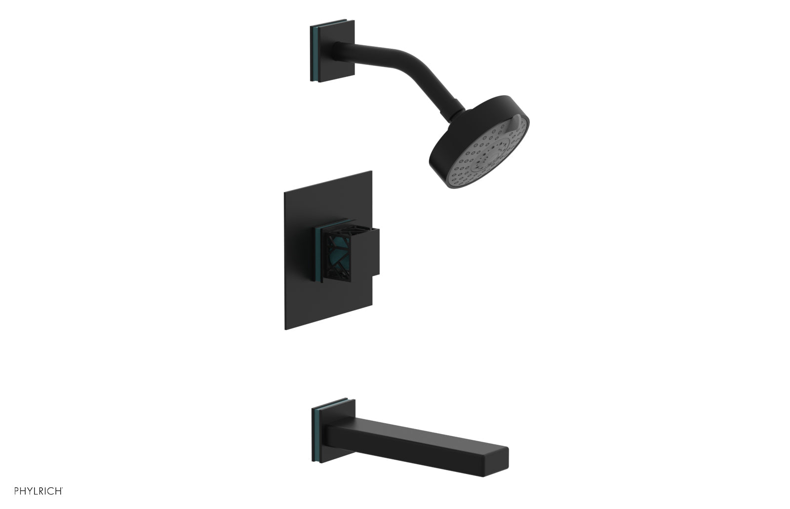 Phylrich JOLIE Pressure Balance Tub and Shower Set - Square Handle wth "Turquoise" Accents by Phylrich