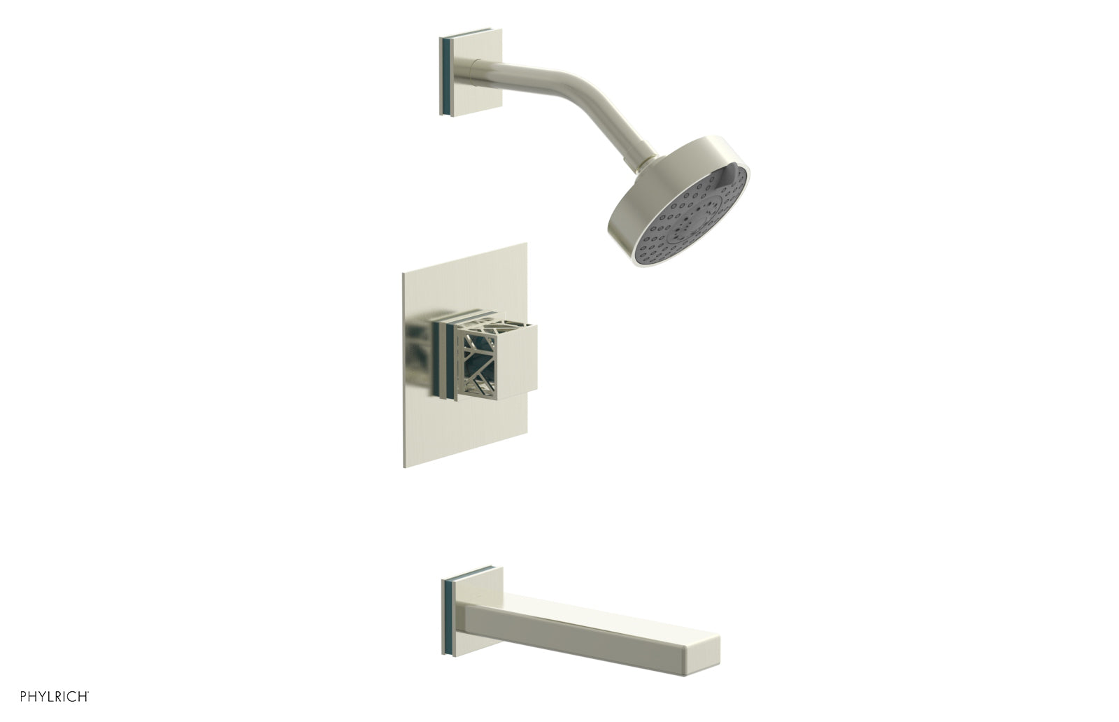 Phylrich JOLIE Pressure Balance Tub and Shower Set - Square Handle wth "Turquoise" Accents by Phylrich