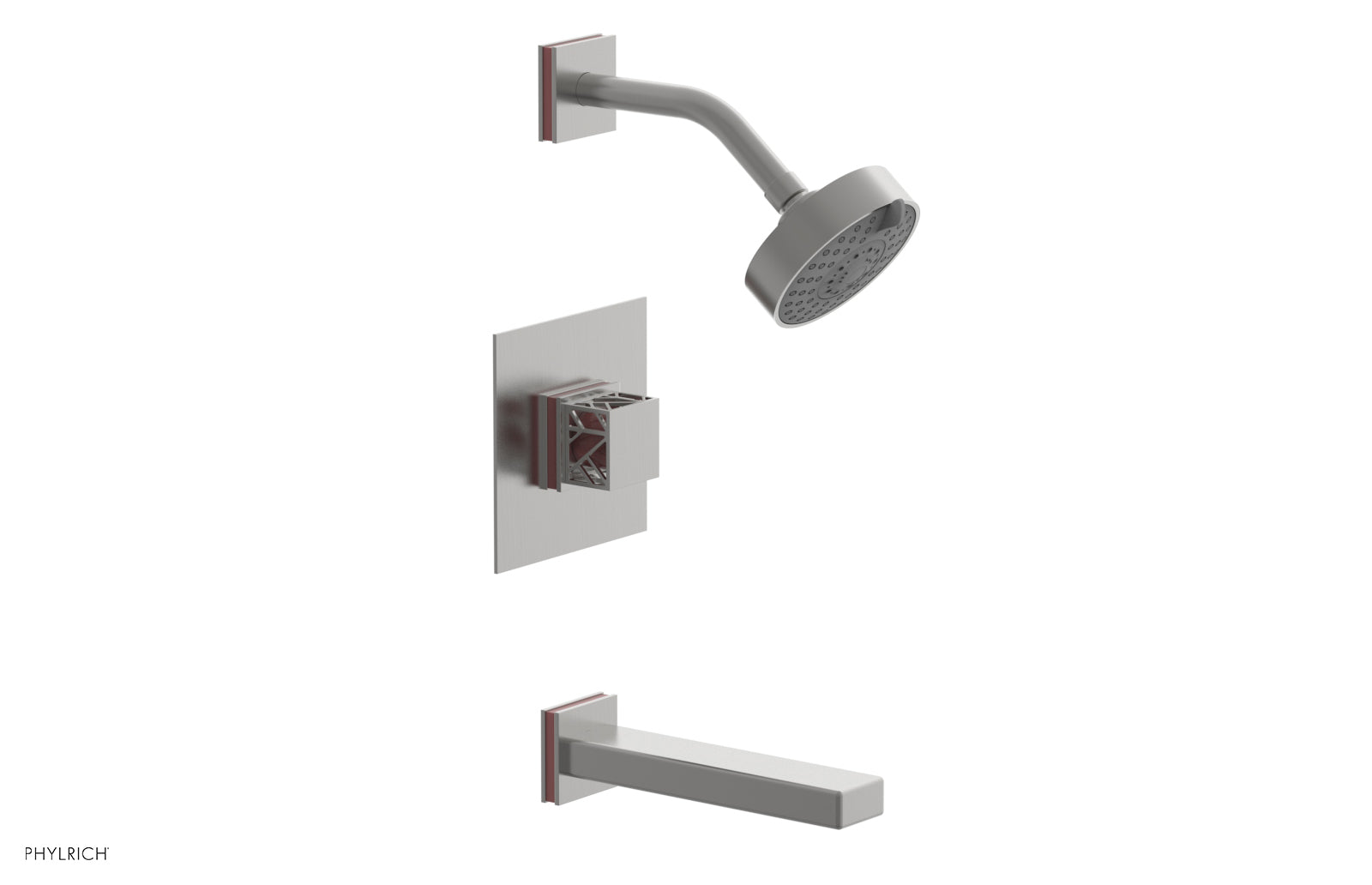 Phylrich JOLIE Pressure Balance Tub and Shower Set - Square Handle wth "Pink" Accents by Phylrich
