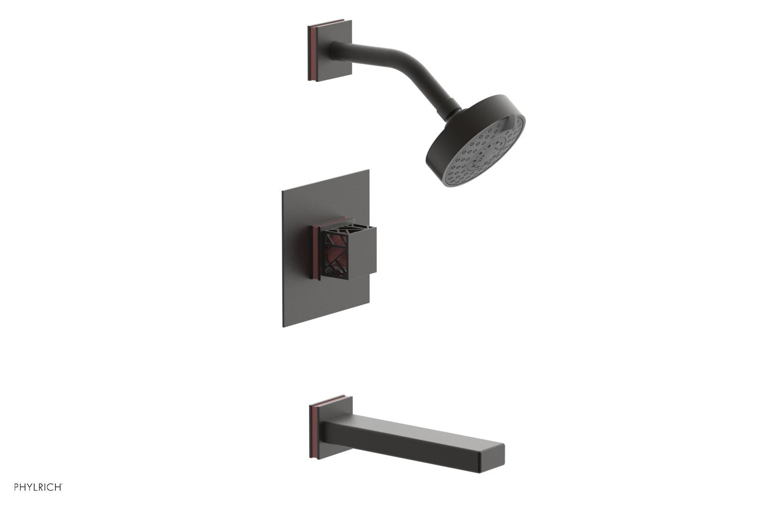 Phylrich JOLIE Pressure Balance Tub and Shower Set - Square Handle wth "Pink" Accents by Phylrich