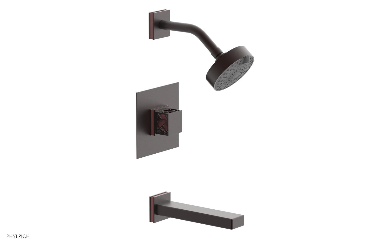 Phylrich JOLIE Pressure Balance Tub and Shower Set - Square Handle wth "Pink" Accents by Phylrich