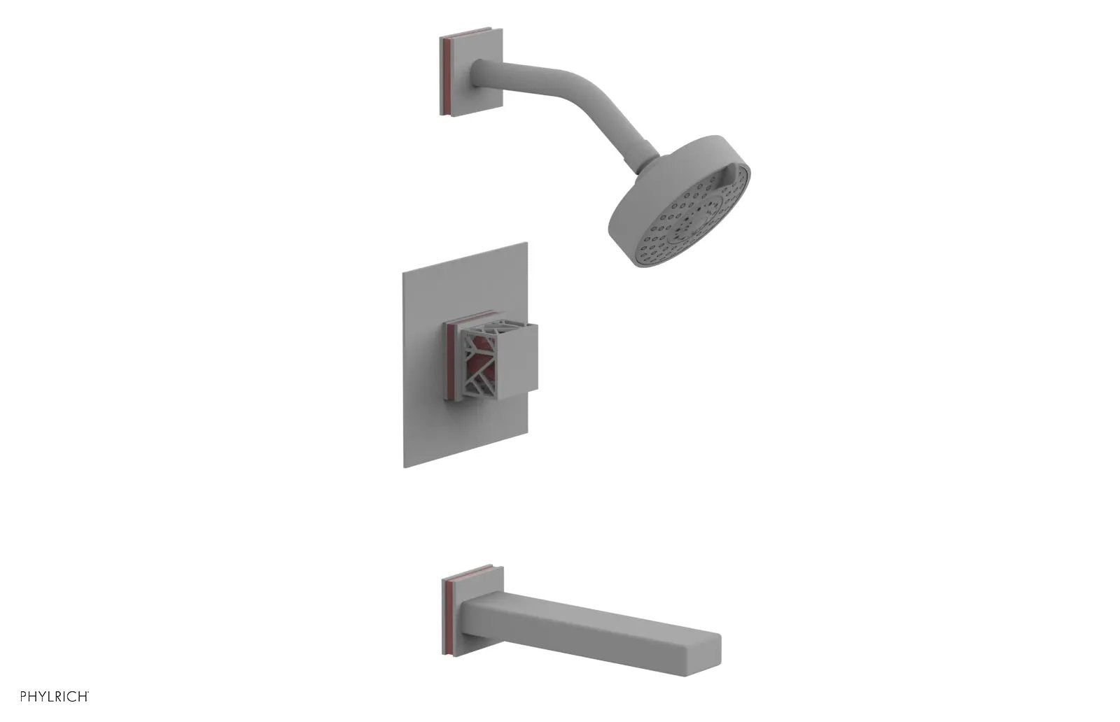 Phylrich JOLIE Pressure Balance Tub and Shower Set - Square Handle wth "Pink" Accents by Phylrich