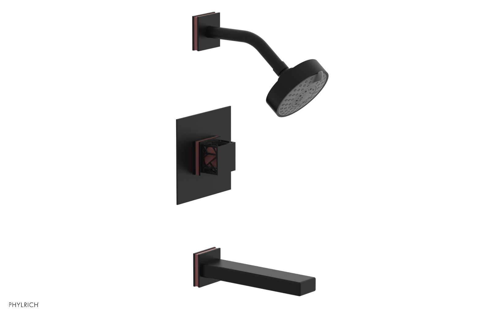 Phylrich JOLIE Pressure Balance Tub and Shower Set - Square Handle wth "Pink" Accents by Phylrich
