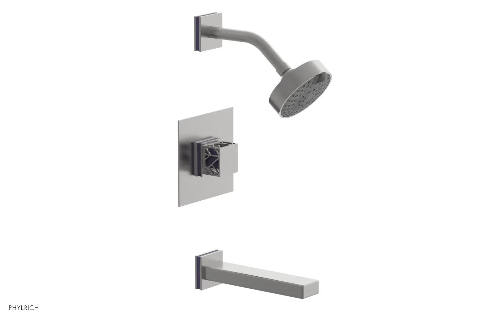 Phylrich JOLIE Pressure Balance Tub and Shower Set - Square Handle wth "Purple" Accents by Phylrich