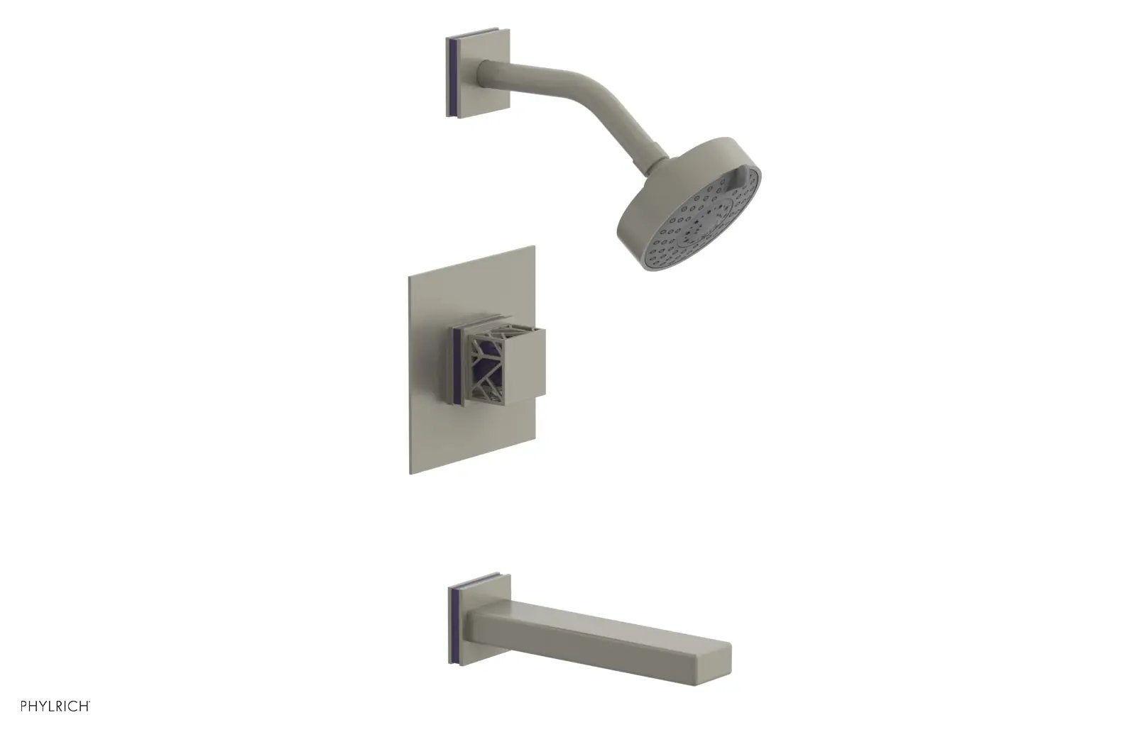 Phylrich JOLIE Pressure Balance Tub and Shower Set - Square Handle wth "Purple" Accents by Phylrich