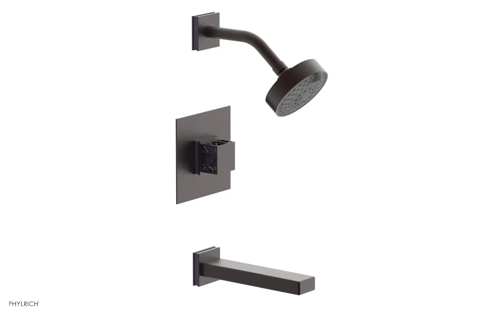 Phylrich JOLIE Pressure Balance Tub and Shower Set - Square Handle wth "Purple" Accents by Phylrich