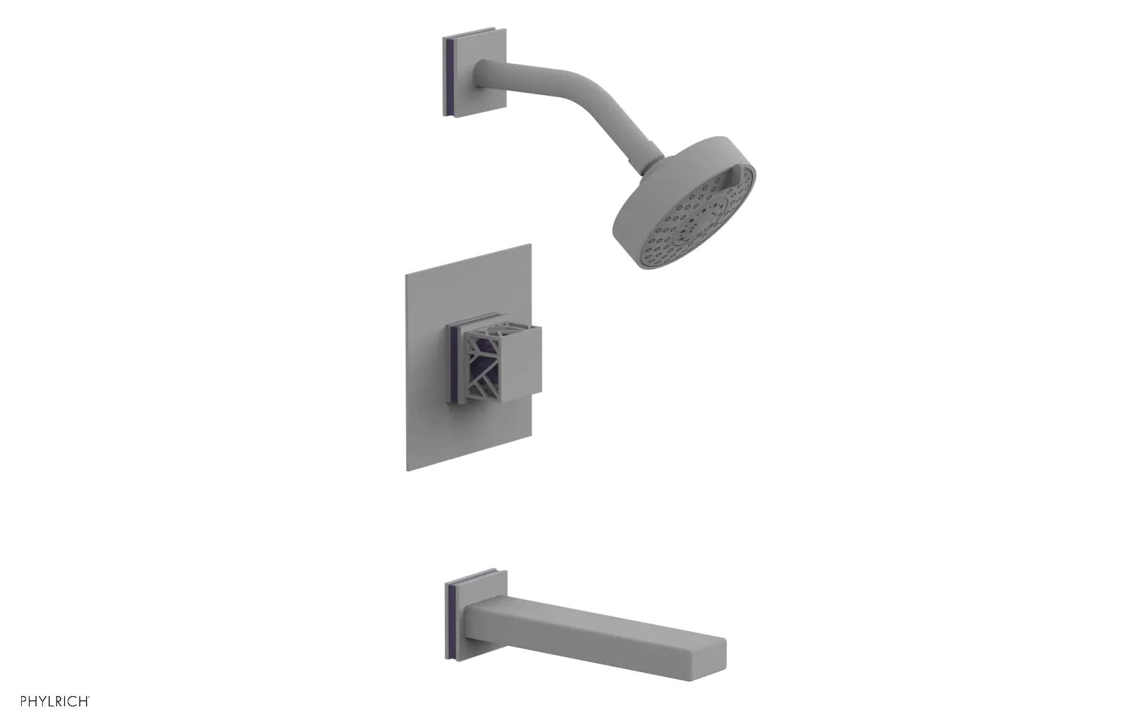 Phylrich JOLIE Pressure Balance Tub and Shower Set - Square Handle wth "Purple" Accents by Phylrich