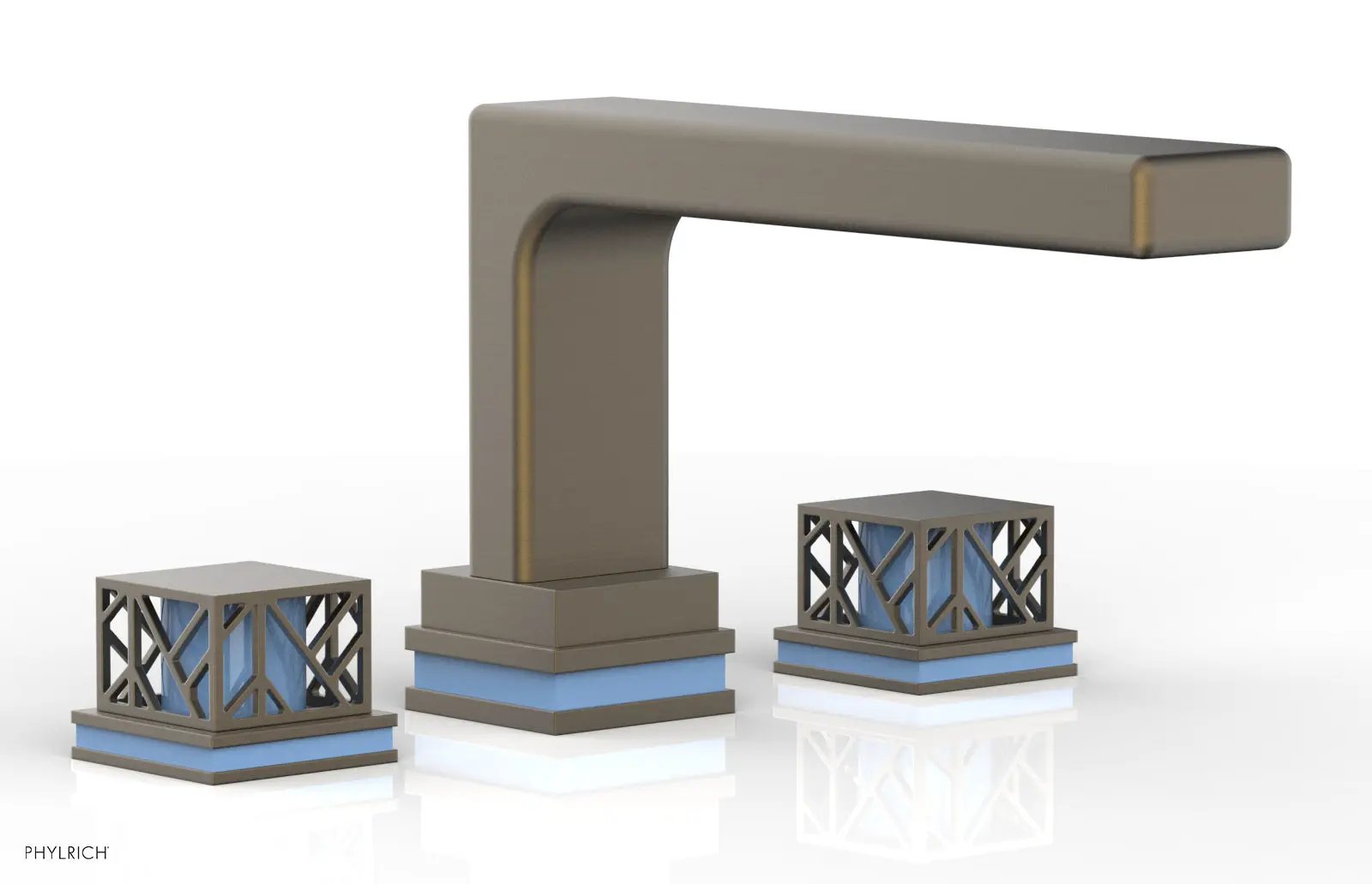 Phylrich JOLIE Deck Tub Set - Square Handles with "Light Blue" Accents by Phylrich