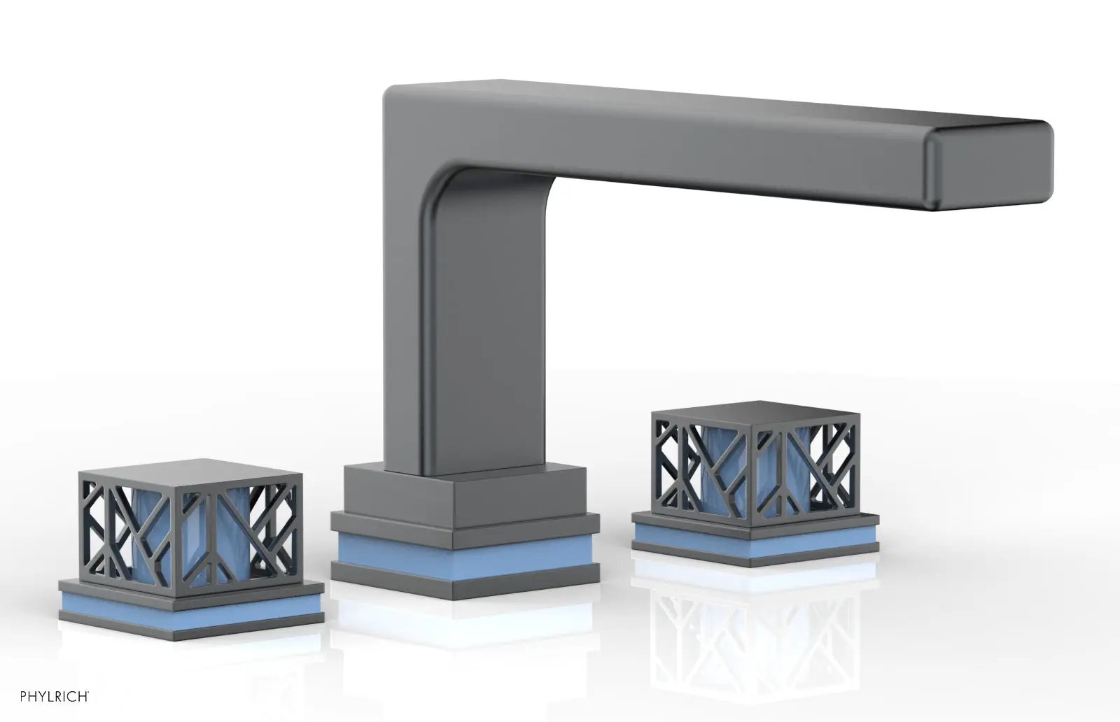 Phylrich JOLIE Deck Tub Set - Square Handles with "Light Blue" Accents by Phylrich
