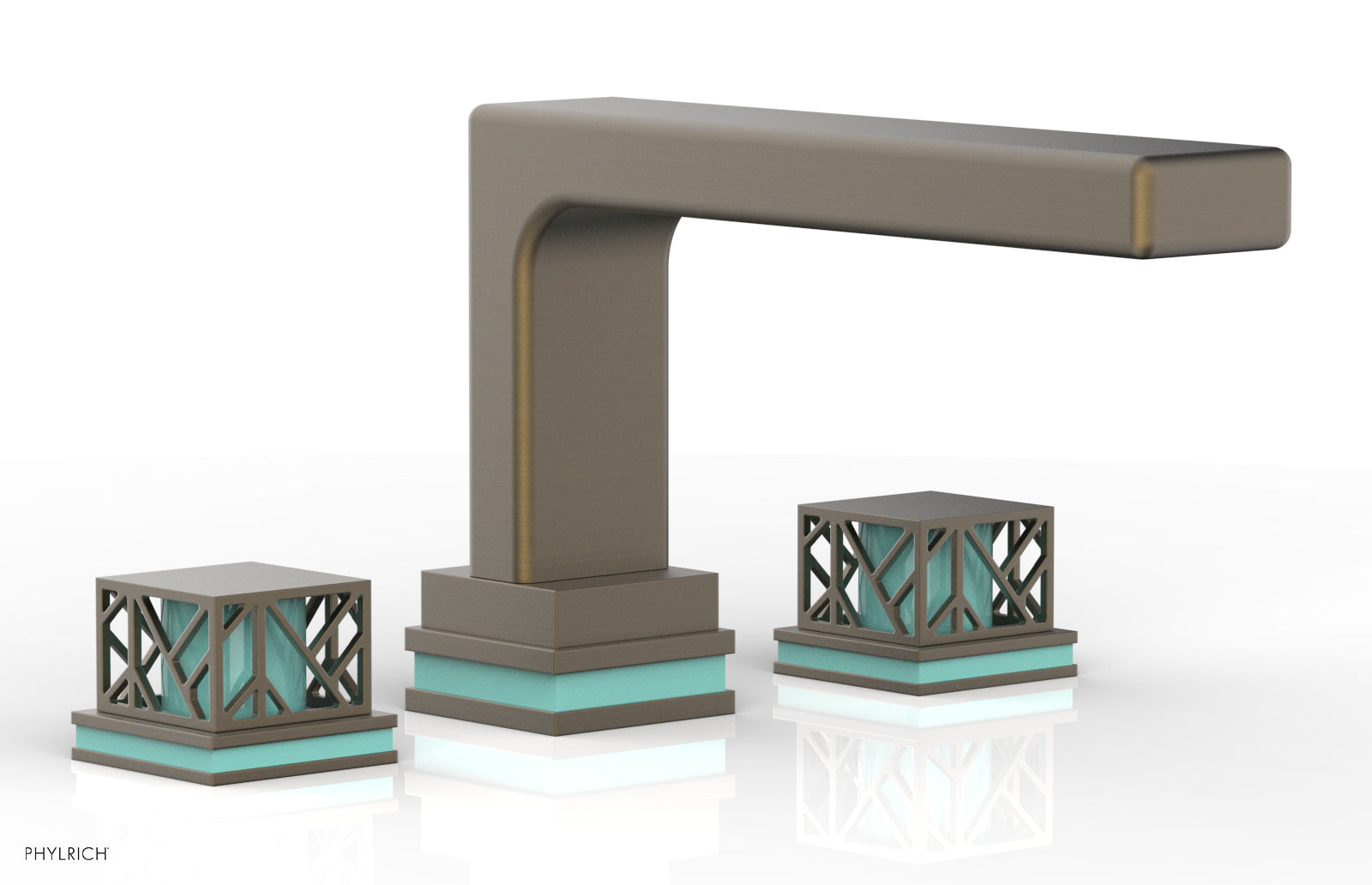 Phylrich JOLIE Deck Tub Set - Square Handles with "Turquoise" Accents
