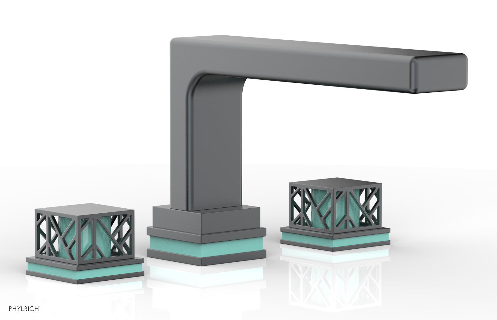 Phylrich JOLIE Deck Tub Set - Square Handles with "Turquoise" Accents