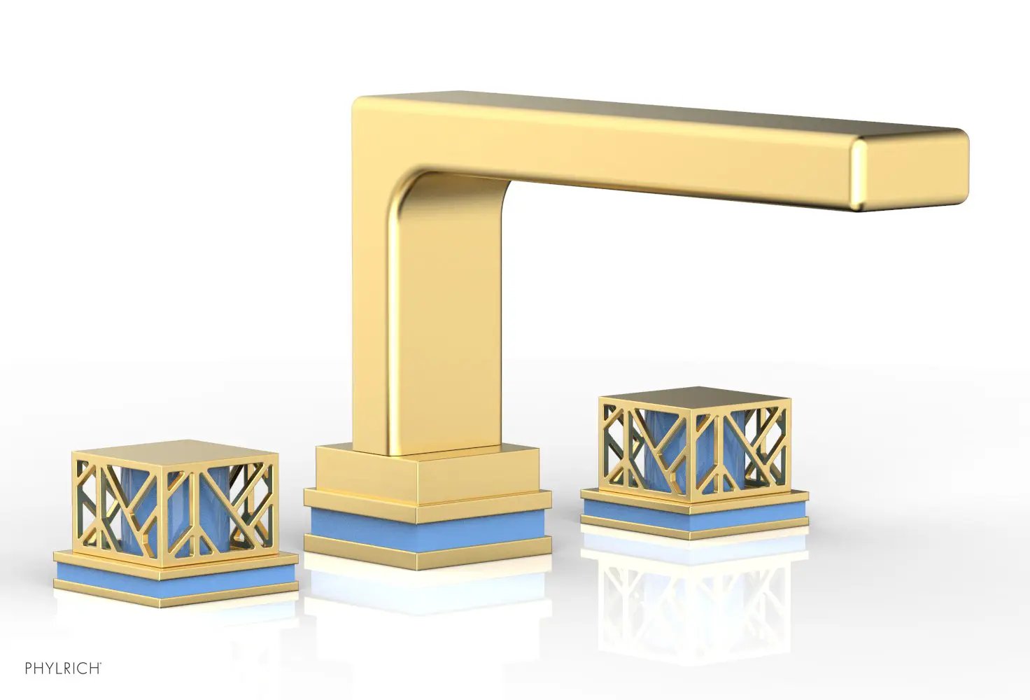 Phylrich JOLIE Deck Tub Set - Square Handles with "Light Blue" Accents by Phylrich