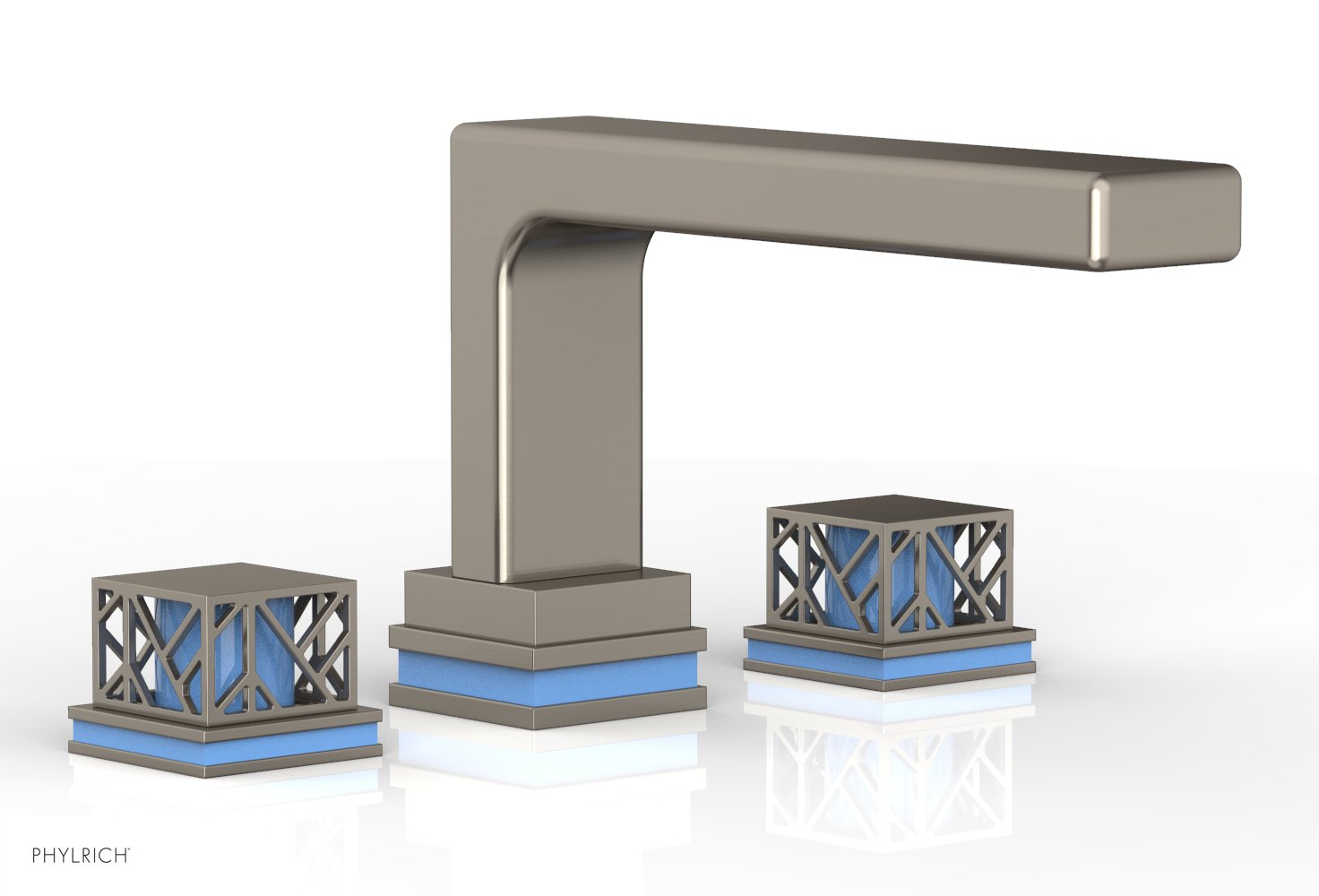 Phylrich JOLIE Deck Tub Set - Square Handles with "Light Blue" Accents