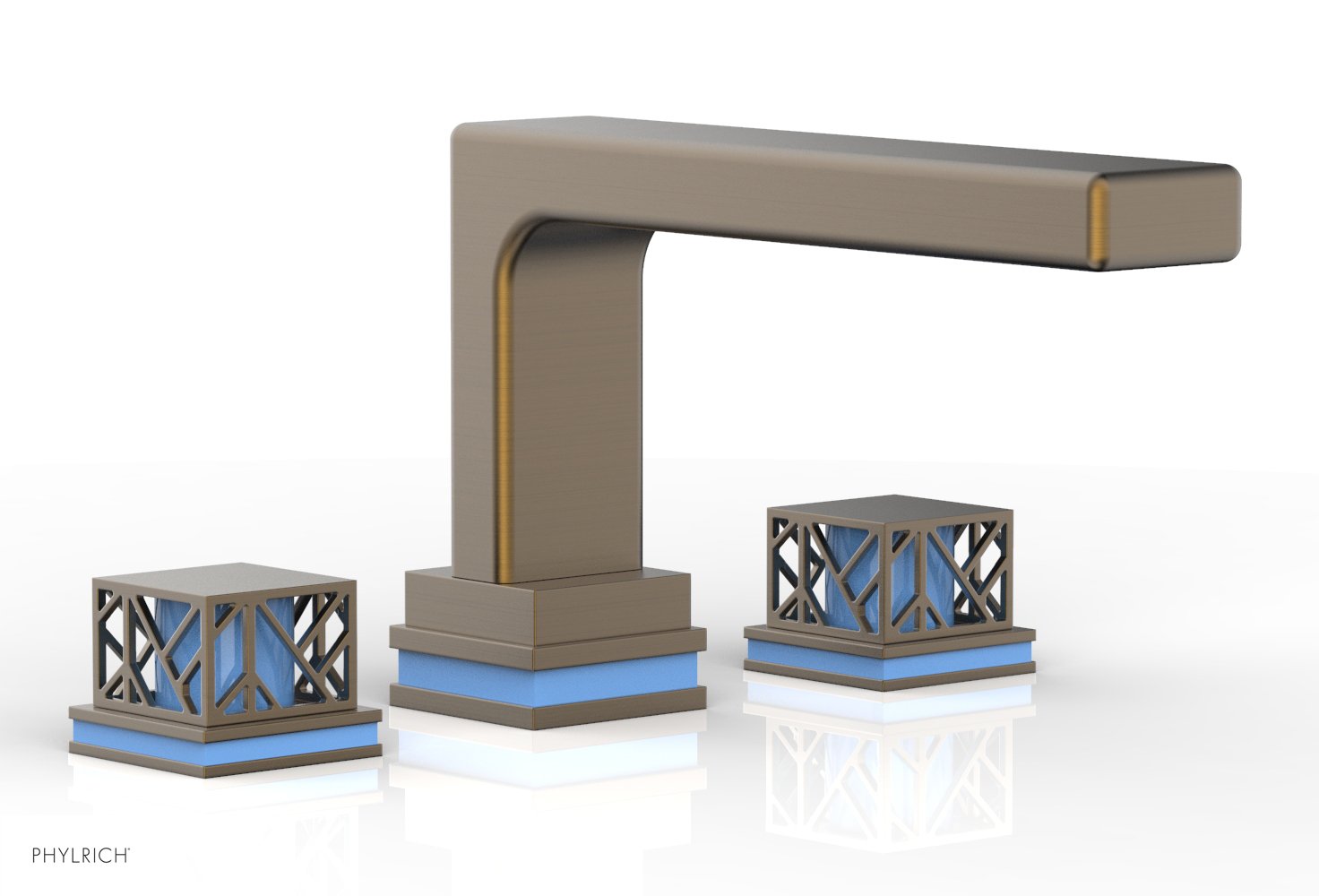 Phylrich JOLIE Deck Tub Set - Square Handles with "Light Blue" Accents