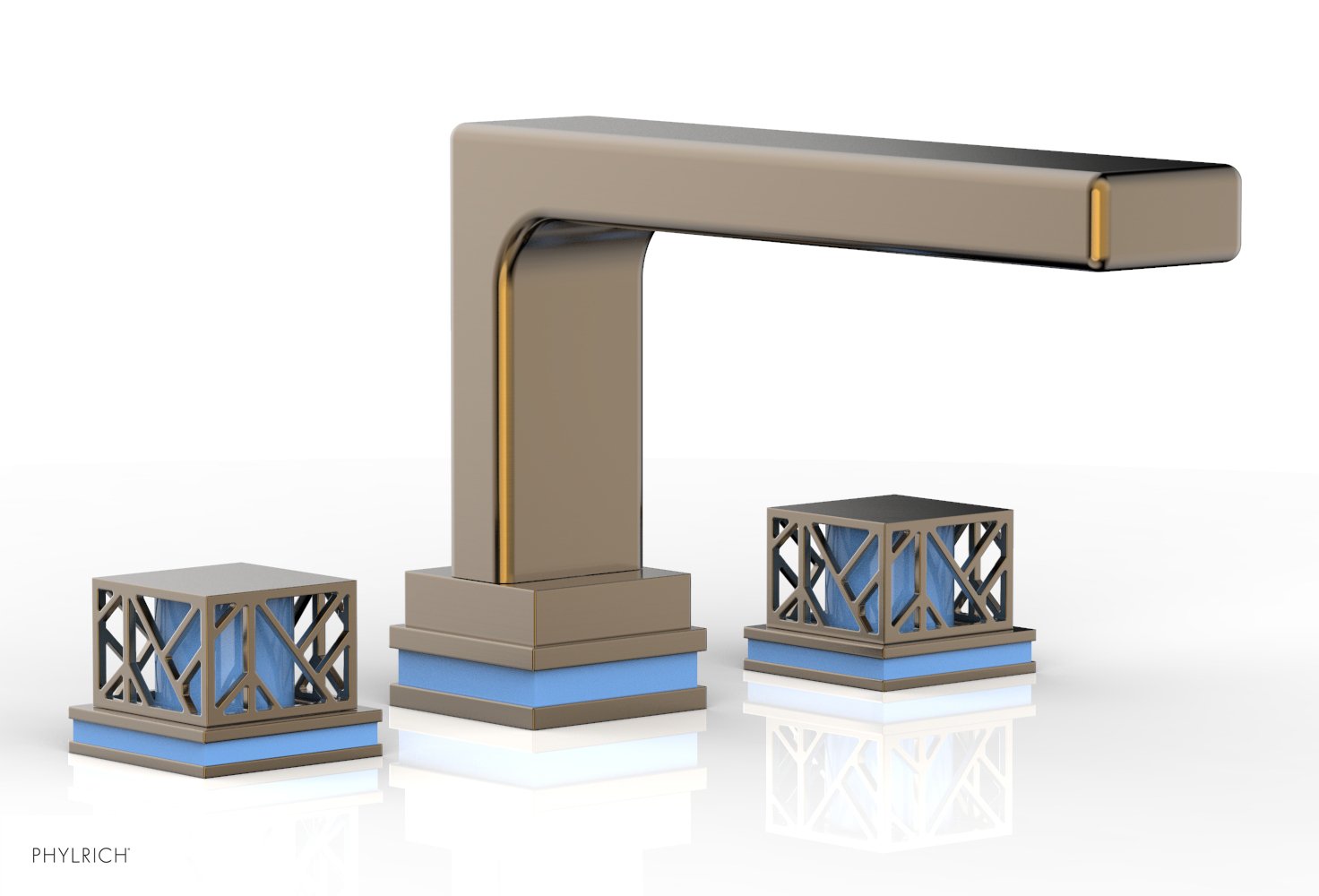 Phylrich JOLIE Deck Tub Set - Square Handles with "Light Blue" Accents