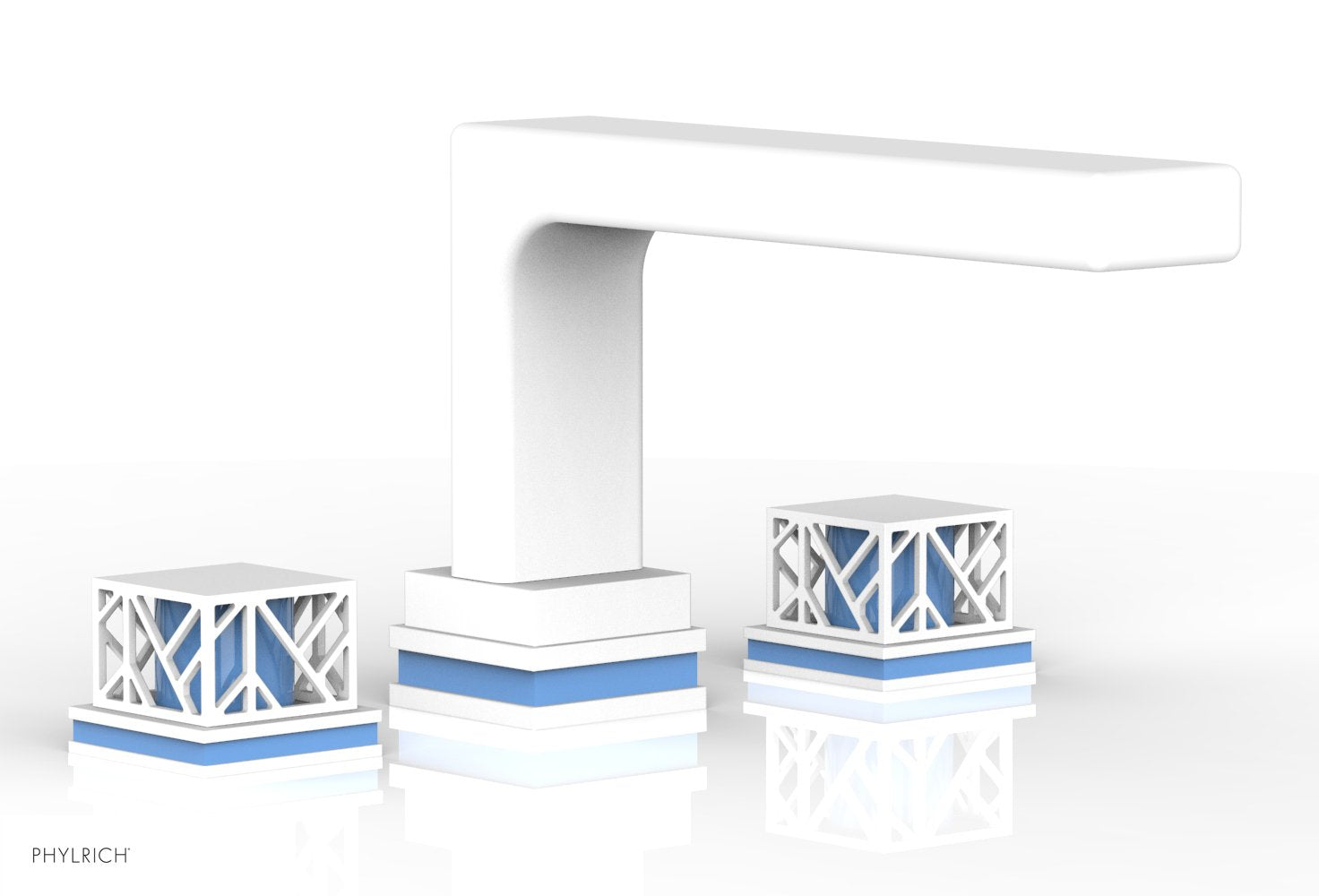 Phylrich JOLIE Deck Tub Set - Square Handles with "Light Blue" Accents