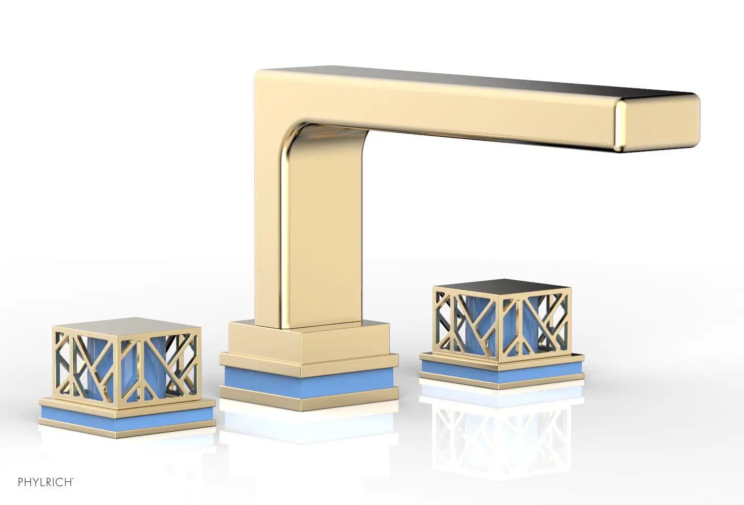 Phylrich JOLIE Deck Tub Set - Square Handles with "Light Blue" Accents by Phylrich
