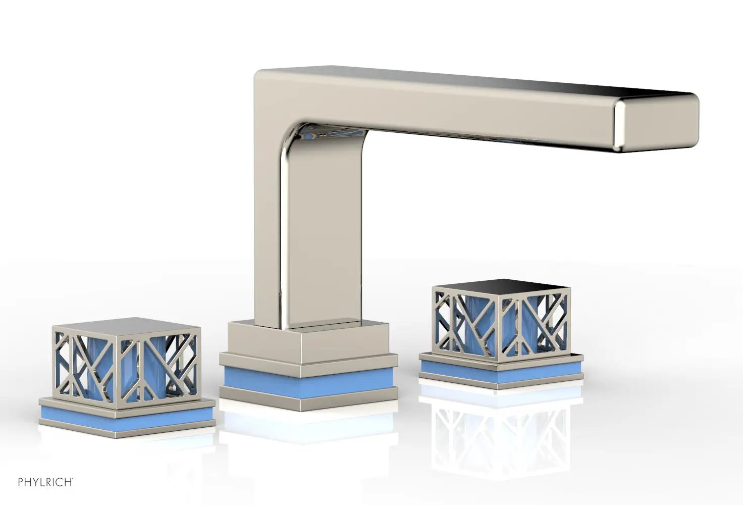 Phylrich JOLIE Deck Tub Set - Square Handles with "Light Blue" Accents by Phylrich