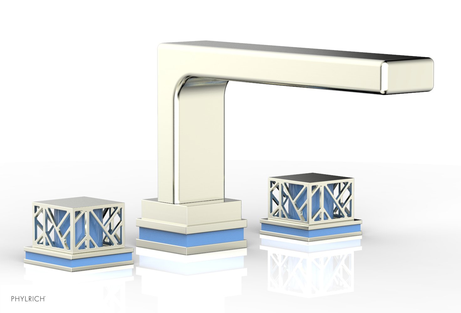 Phylrich JOLIE Deck Tub Set - Square Handles with "Light Blue" Accents